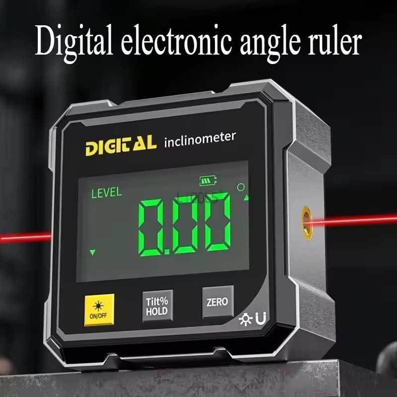 4-Sided Magnetic Digital Angle Finder 360° LCD Laser Protractor Gauge