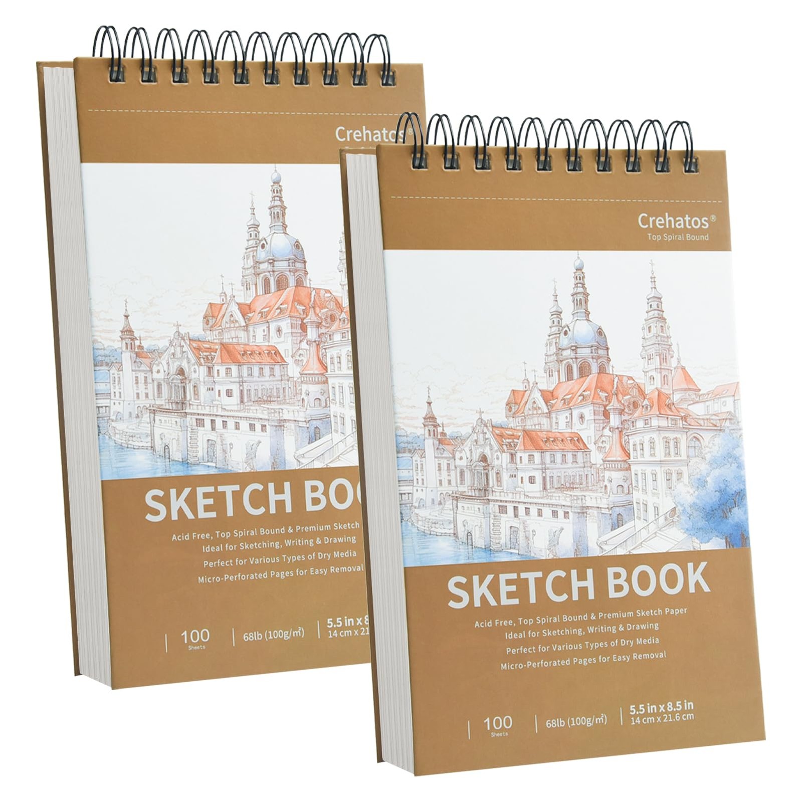 5.5" x 8.5" Small Sketch Book, Top Spiral Bound Sketch Pad, 100 Sheets Each 6...