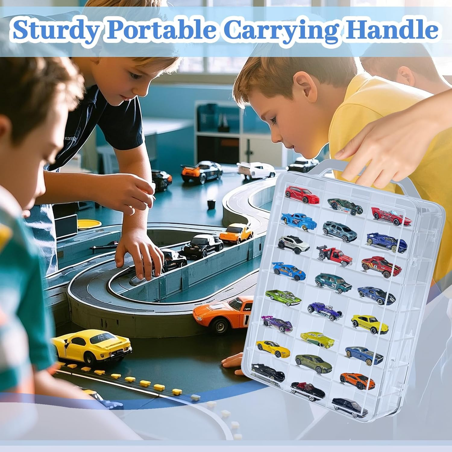 Double Sided Storage Case for Hot Wheels Storage with Carrying Handle, Portable