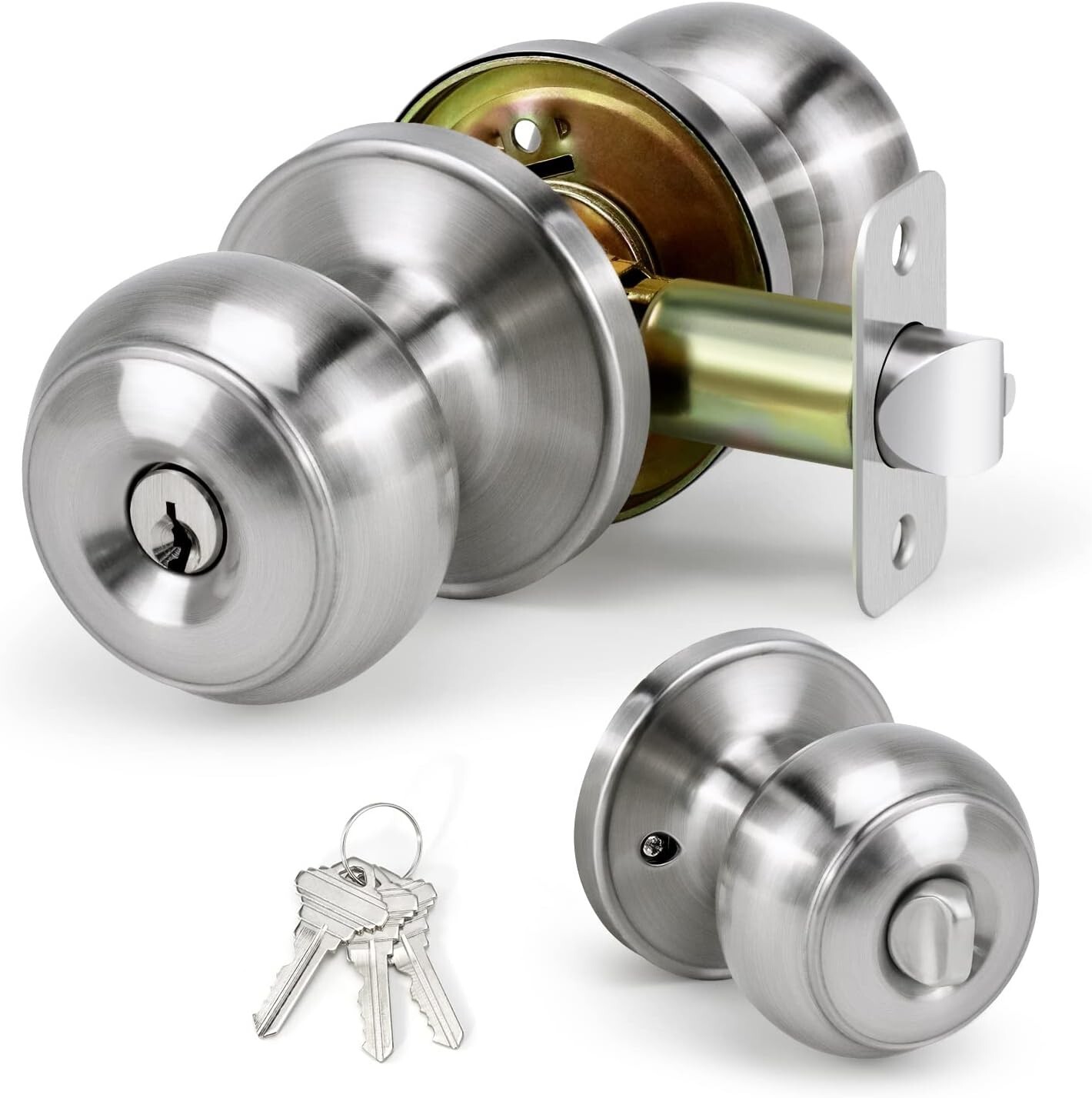 Door Knob with Lock and Key, Matte Black Door Knob Exterior Door Knob for Bedroo