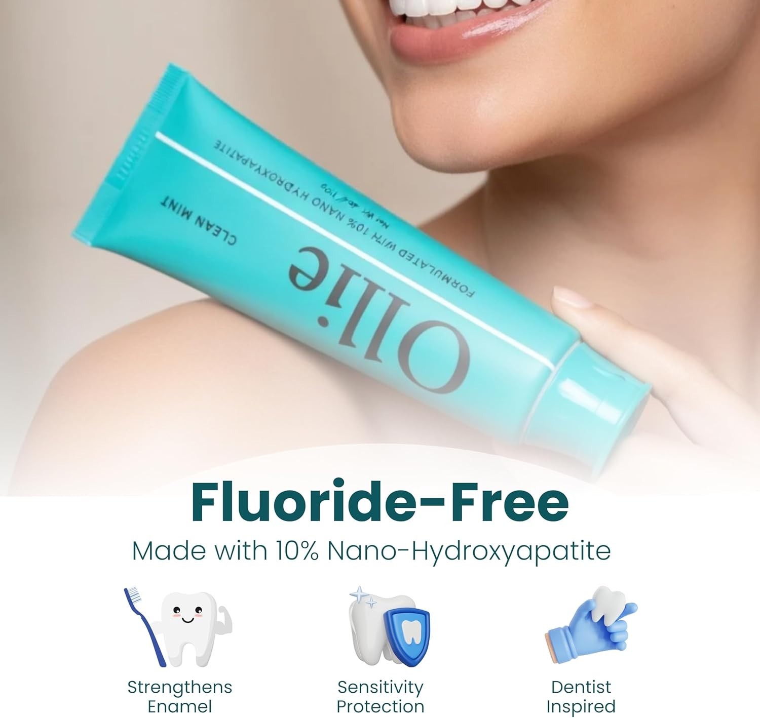 Ollie 10% Nano Hydroxyapatite Toothpaste 4oz - Fluoride Free Sensitive Whitening