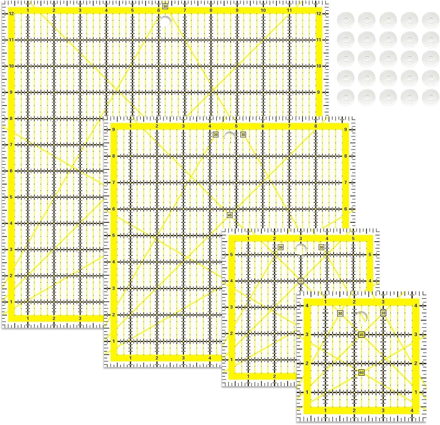 4 Piece Quilting Ruler,Acrylic Square Ruler,Quilting Templates,With Non Slip Rin