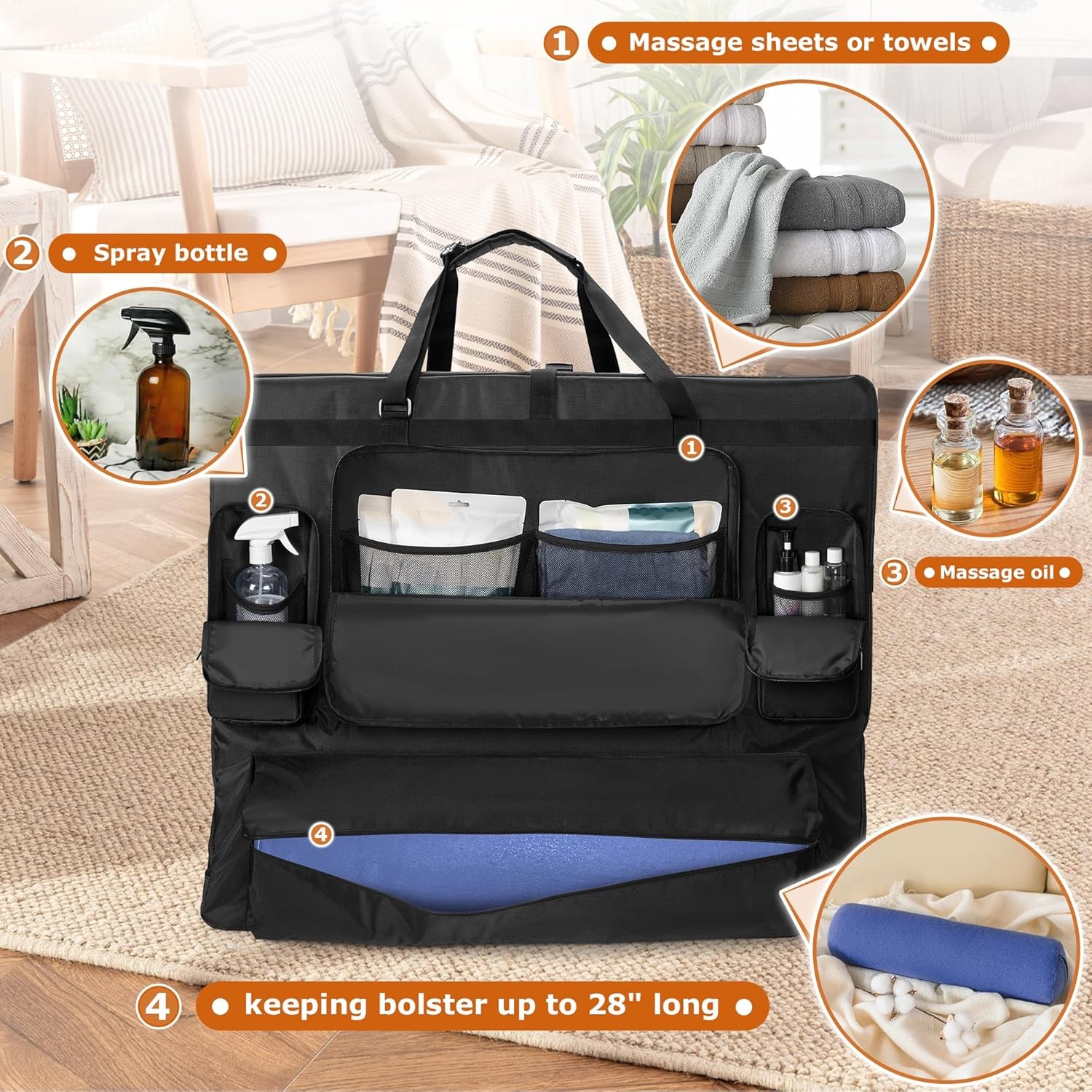 Folding Massage Table Bag Fits 24" to 30" Width Massage Table Storage Bag
