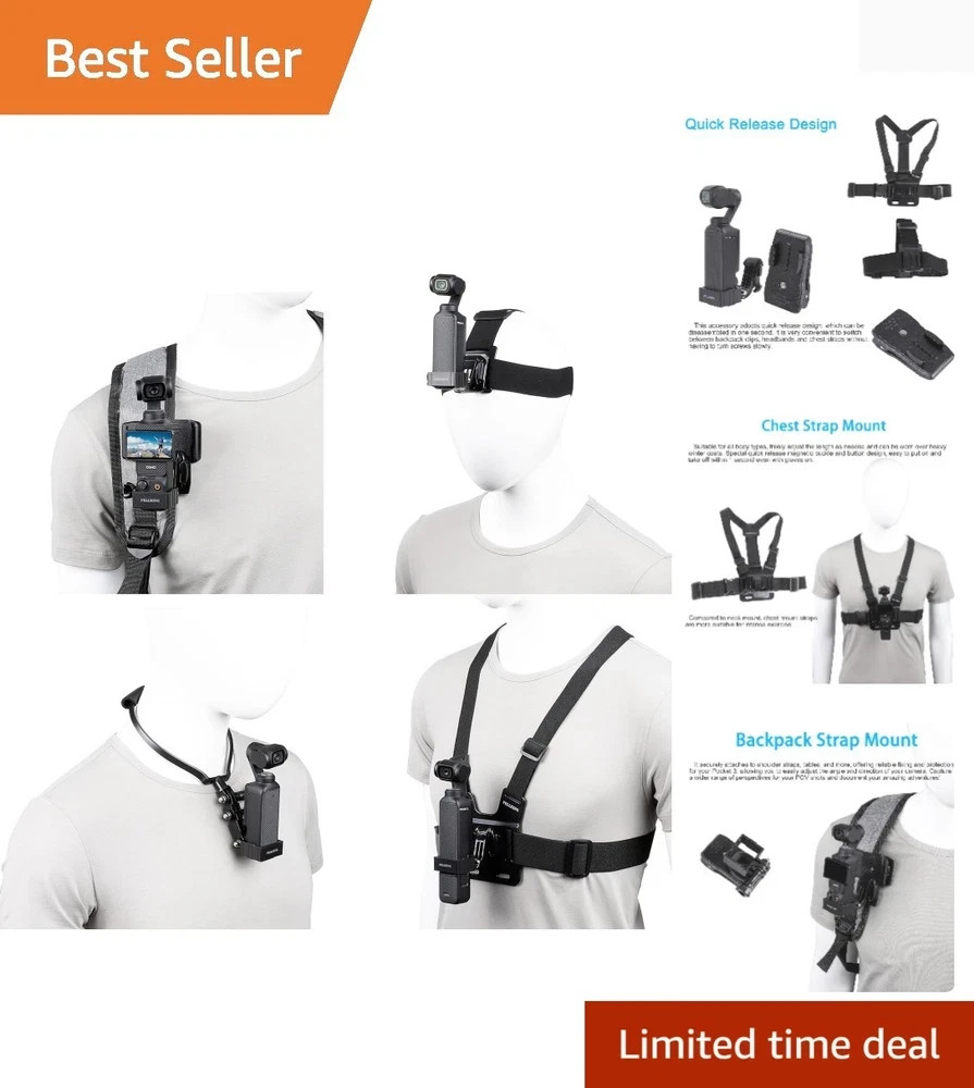 4in1 DJI Osmo Pocket 4 3 Accessories Kit,Chest Mount Harness,Neck Holder,Head...