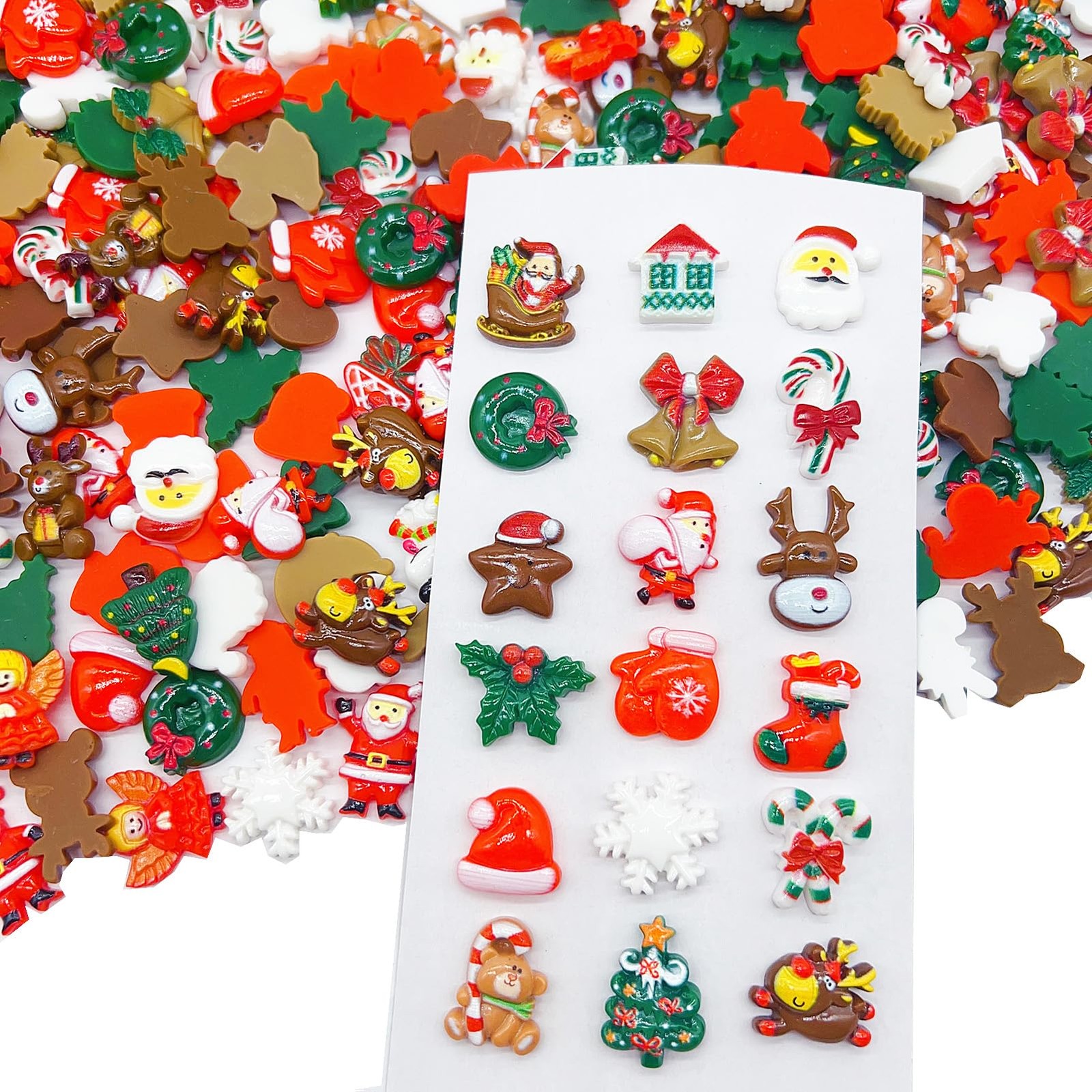 100pcs Christmas Embellishments Cute Set, Flat Back Bulk Mixed Resin Ornament...