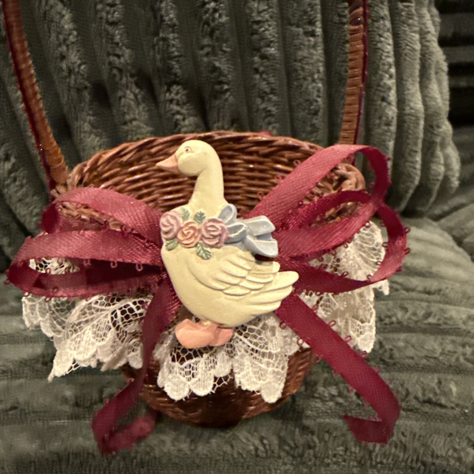 Goose Small Basket With Lace. Grandma Core
