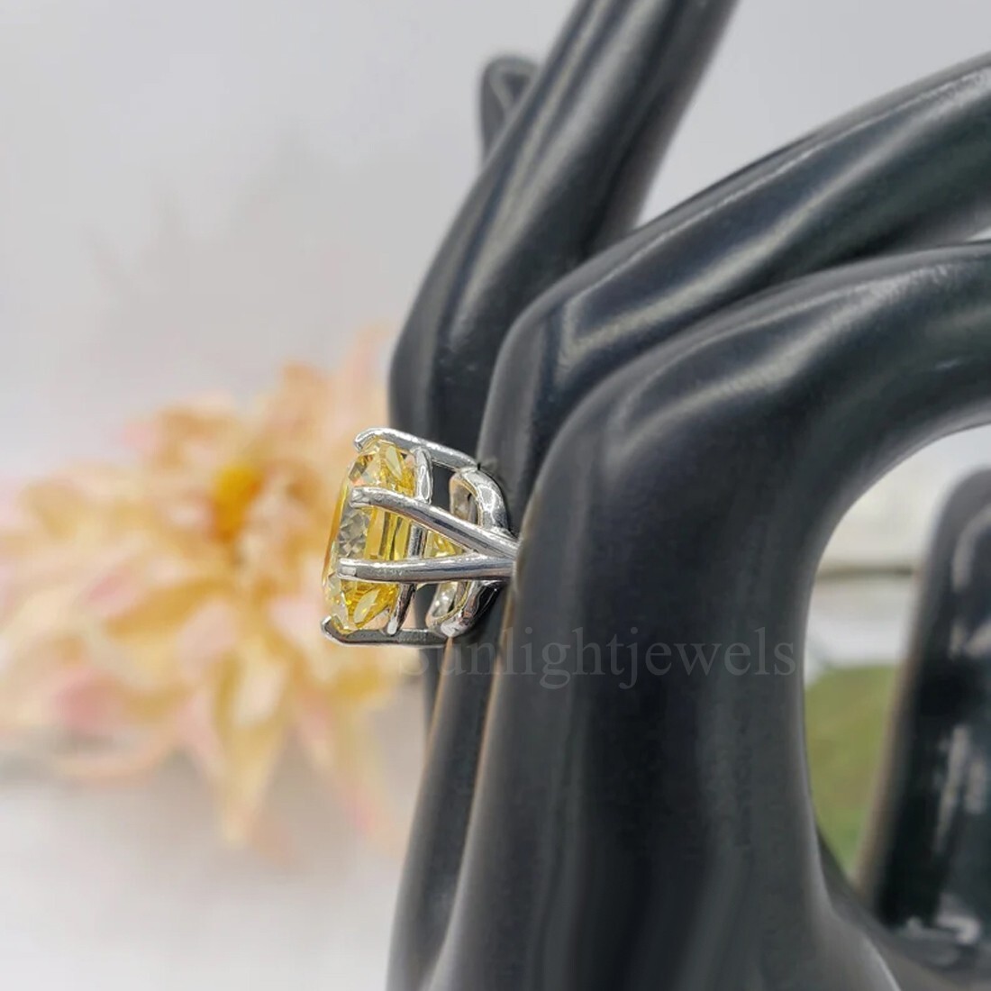 RARE 12.80 Ct Certified Treated Champagne Diamond Ring 925 Silver Prong Setting