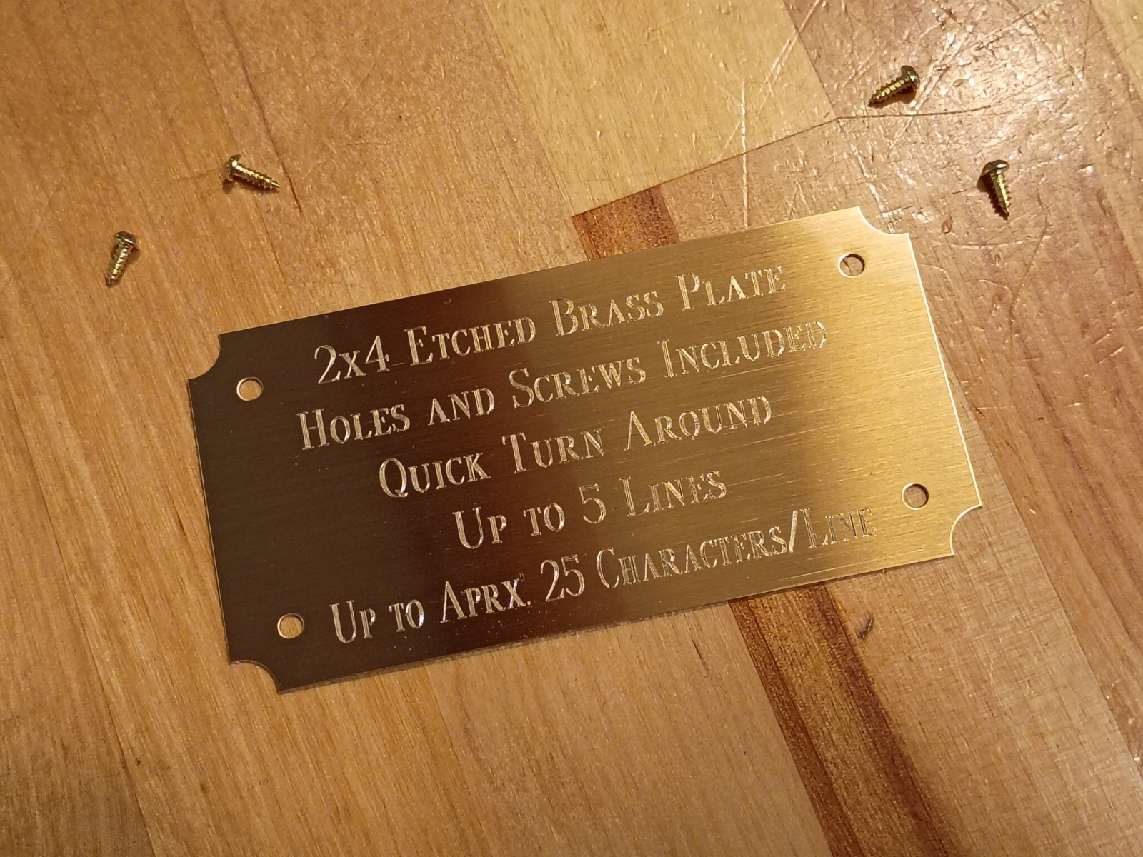2"x4" GOLD BRASS NAME PLATE ART-TROPHIES-TAXIDERMY-FLAG CASE, with 4 screws