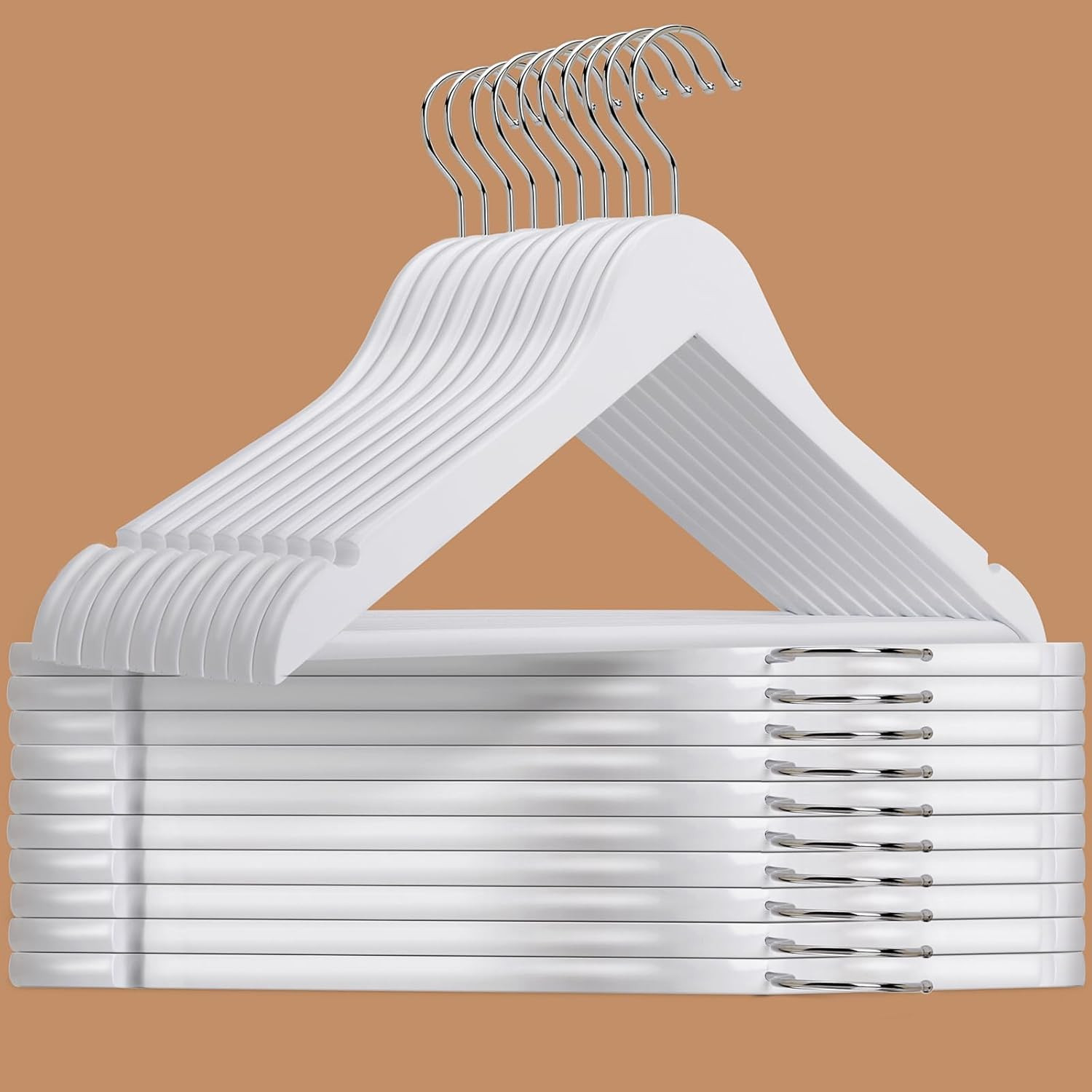 20pc Wooden Hangers w/ Non Slip Pant Bar-White Wood Coat Hangers for Shirt,Dress