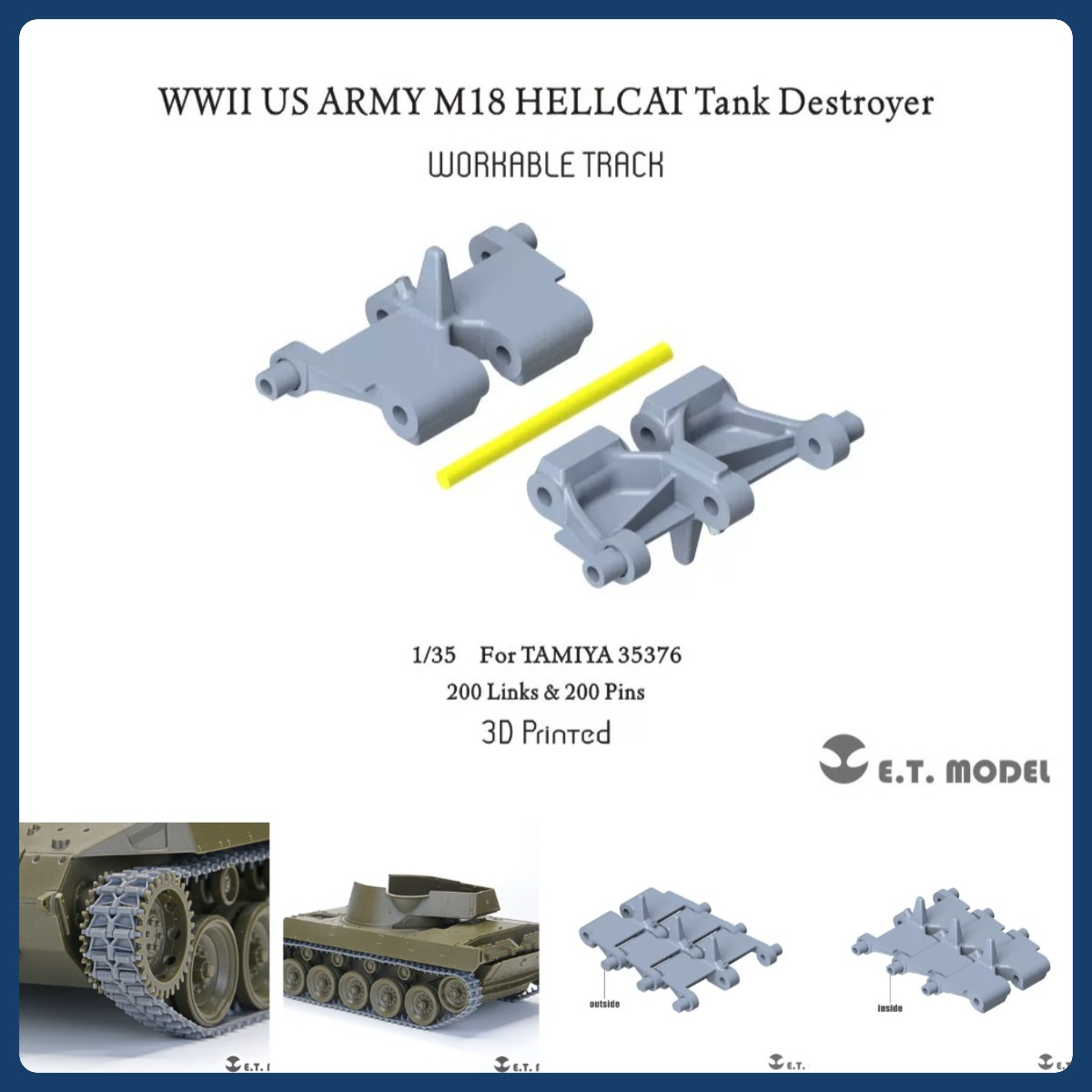 ETmodel P35-036 1/35 WWII US M18 Hellcat Workable movable Track for Tamiya 35376