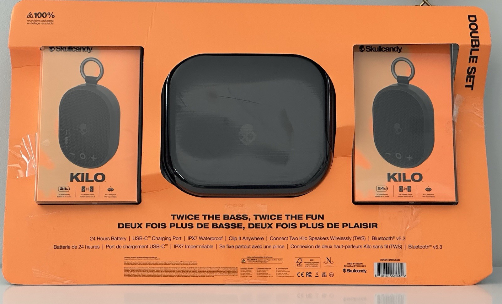 Skullcandy Kilo Wireless Waterproof Bluetooth Speaker with Case Bundle, 2-pack