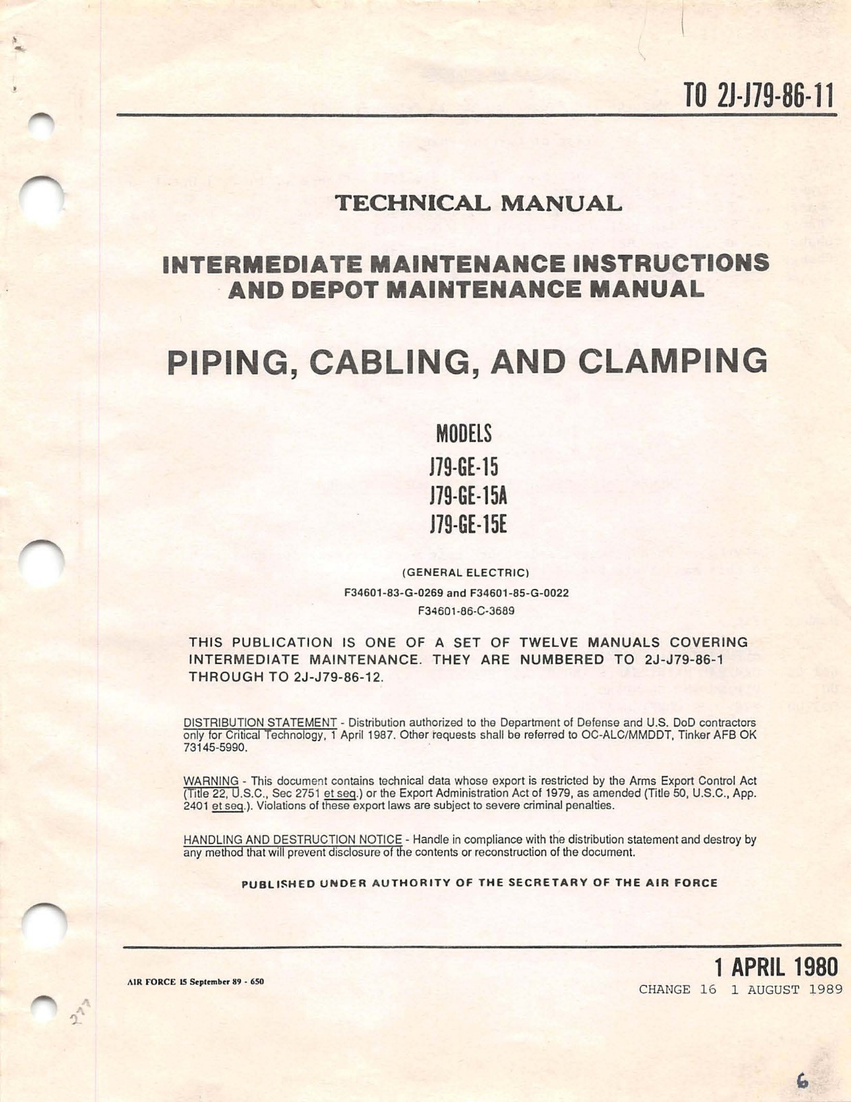 J79-15 Turbojet Piping, Cabling, Clamping 1989 Maint Manual Flight Manual - CD
