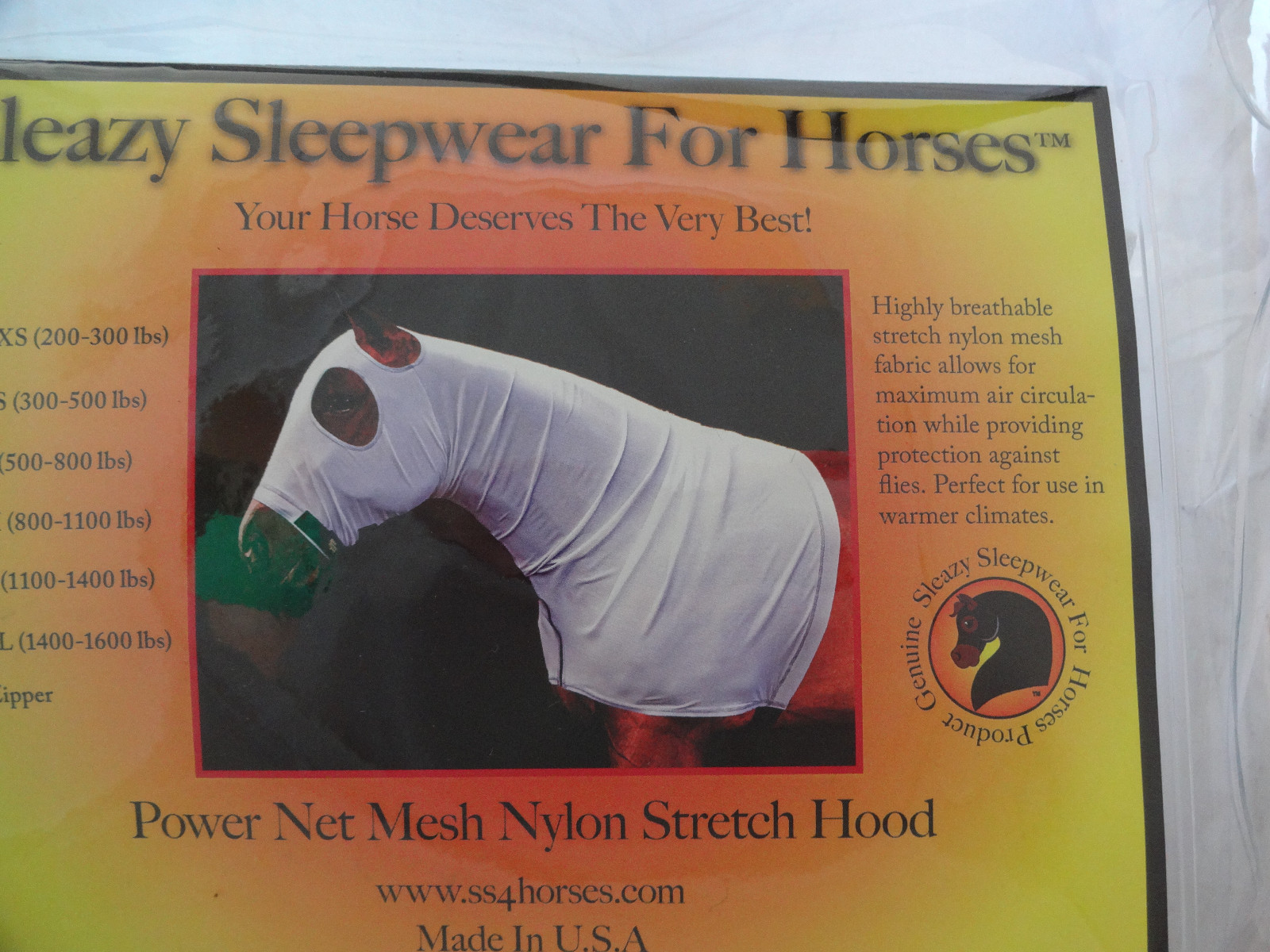 New Sleazy Sleepwear Horses Zipper Power Net Mesh Fly Neck Hood Nylon Mane Tamer