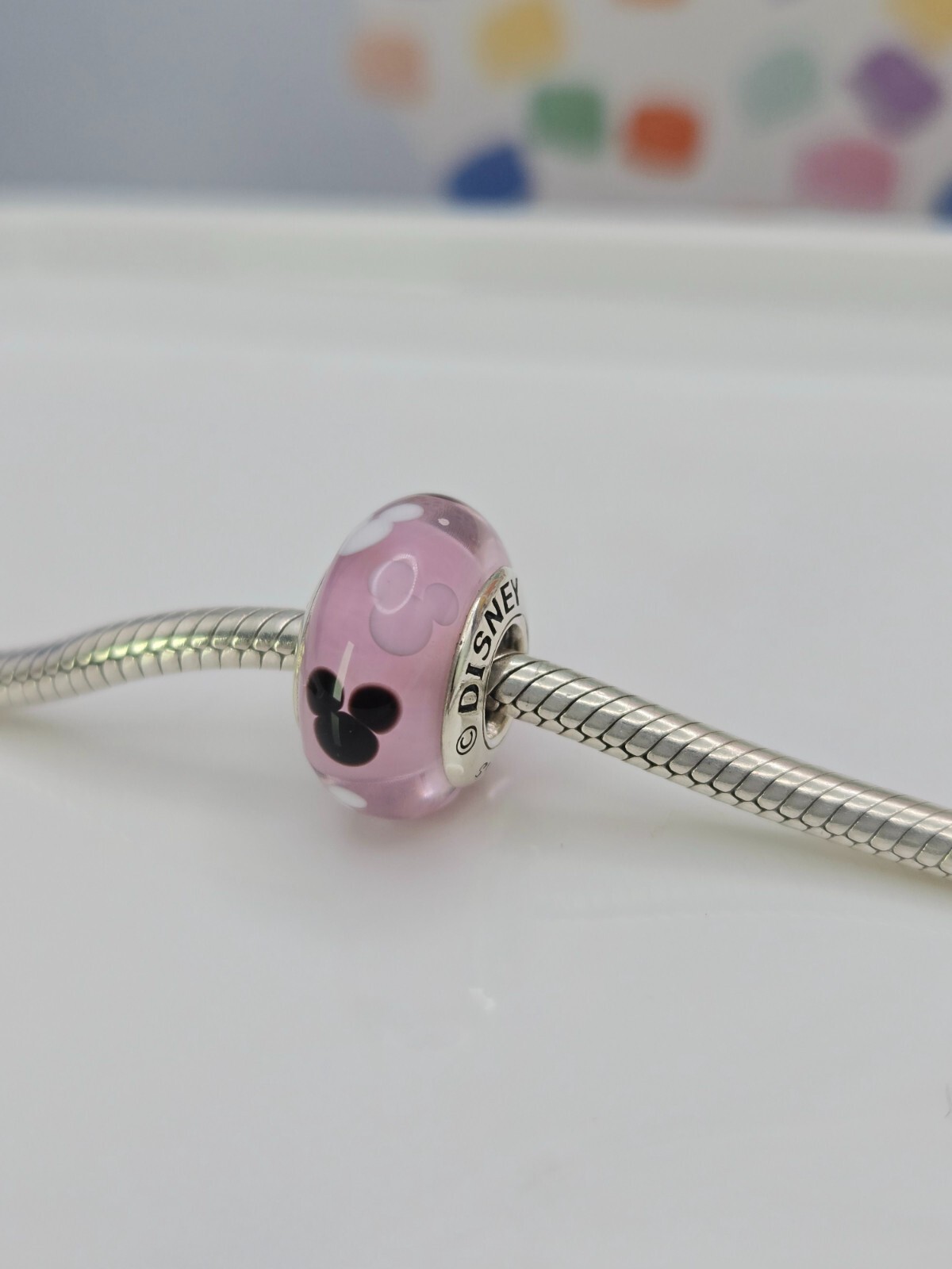 Authentic Pandora Disney Mickey Mouse Parks Pink Icon Murano glass Silver Charm