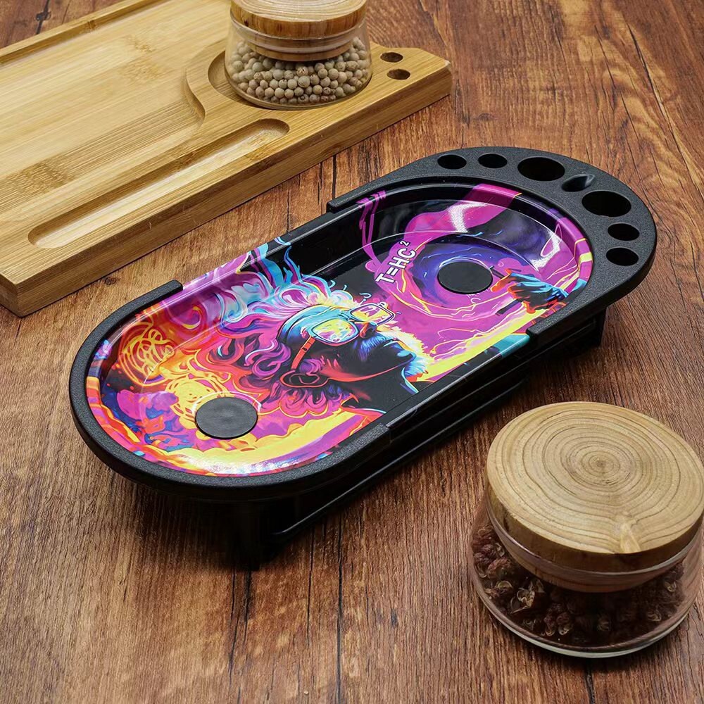 Tinplate Rolling Tray Cone Loader Set, Metal Foldable Stand Rolling Tray Console