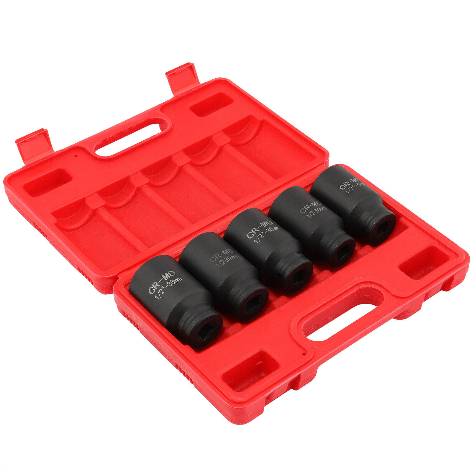 5Pcs Deep Impact Socket Set 1/2"Drive Metric Axle Hub Nut Socket 33-38mm 6-Point