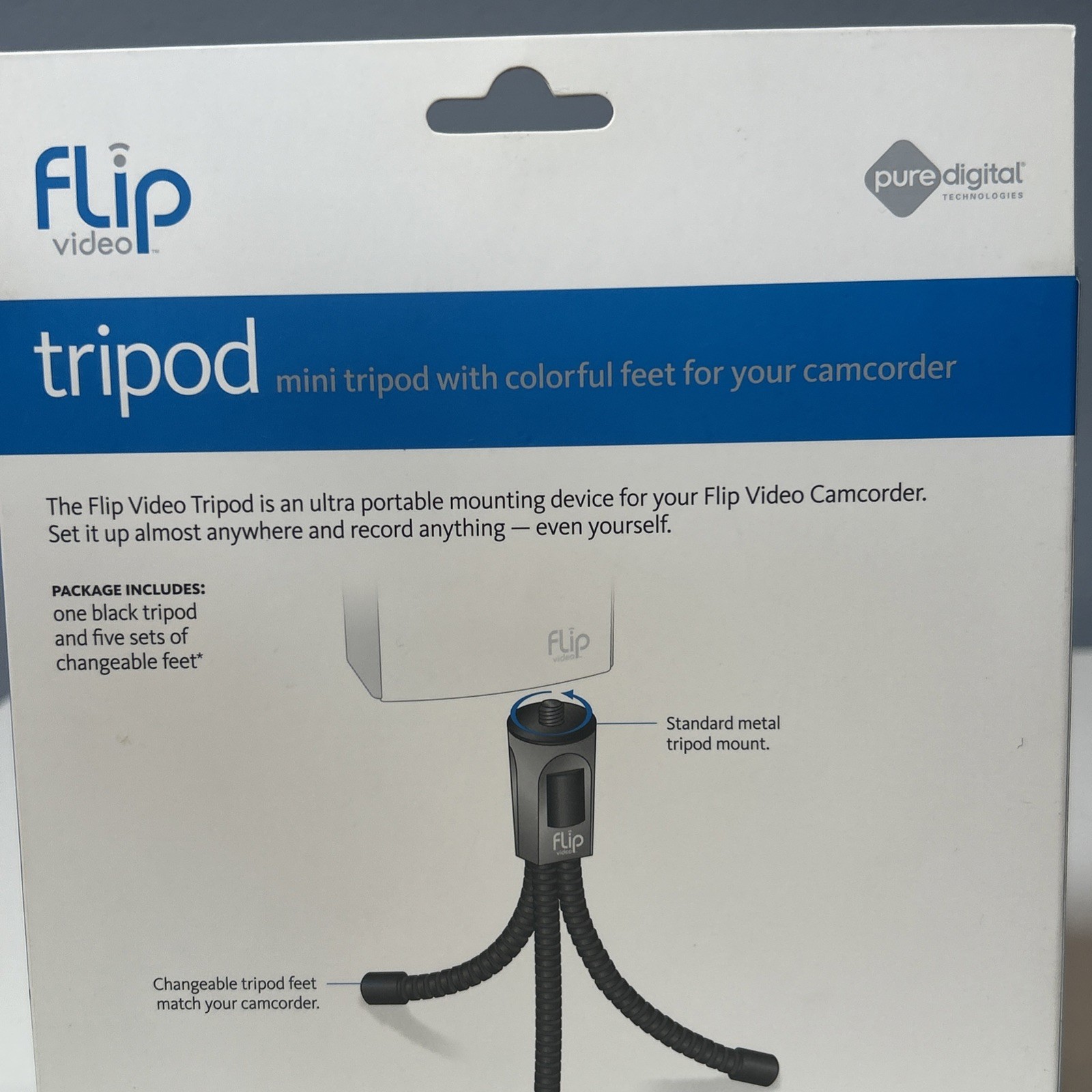 Flip Video Mini Tripod with Interchangeable Feet Pure Digital Tech