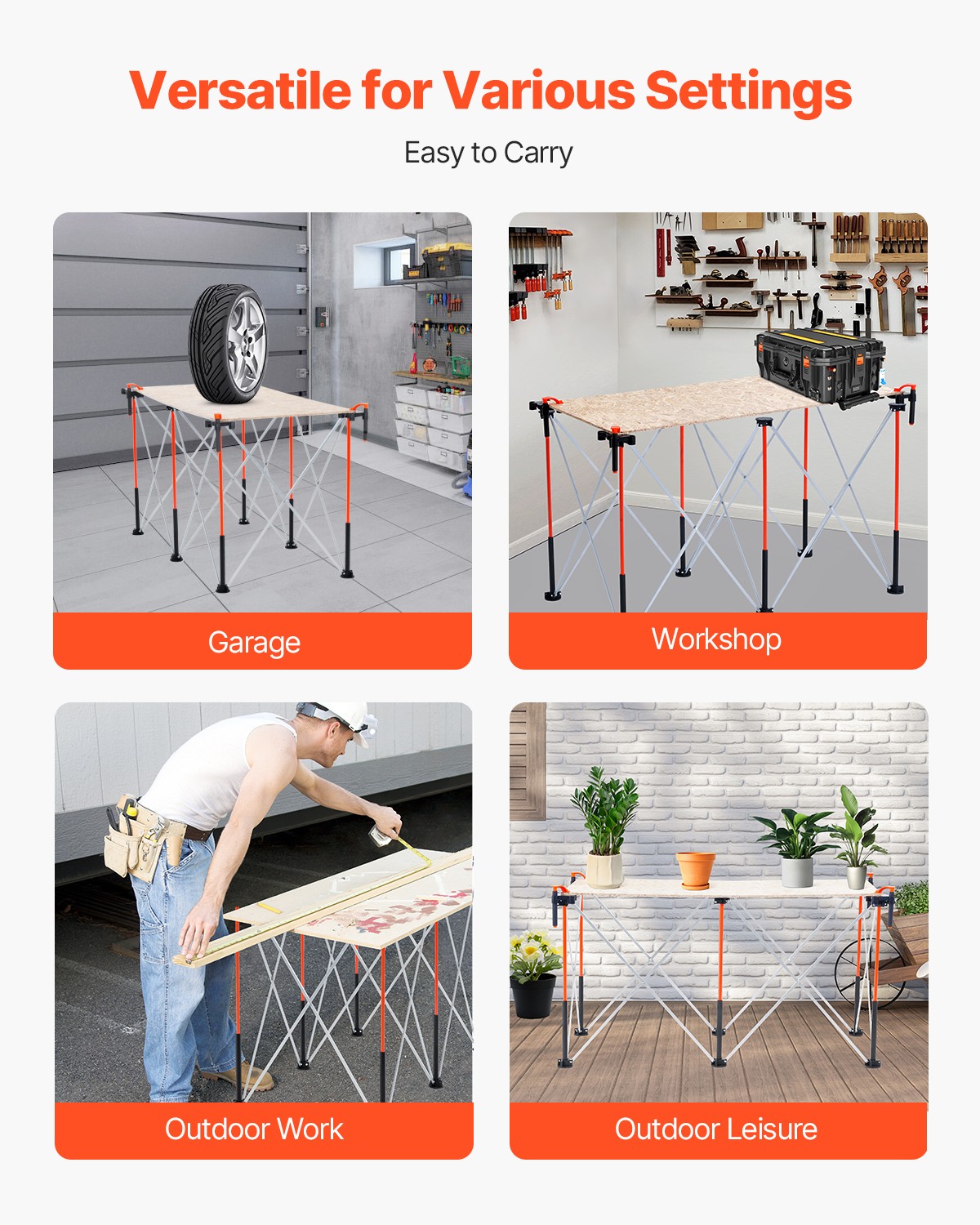 VEVOR Portable Folding Workstand 4.15 x 2.18ft Collapsible Work Stand 2500lbs