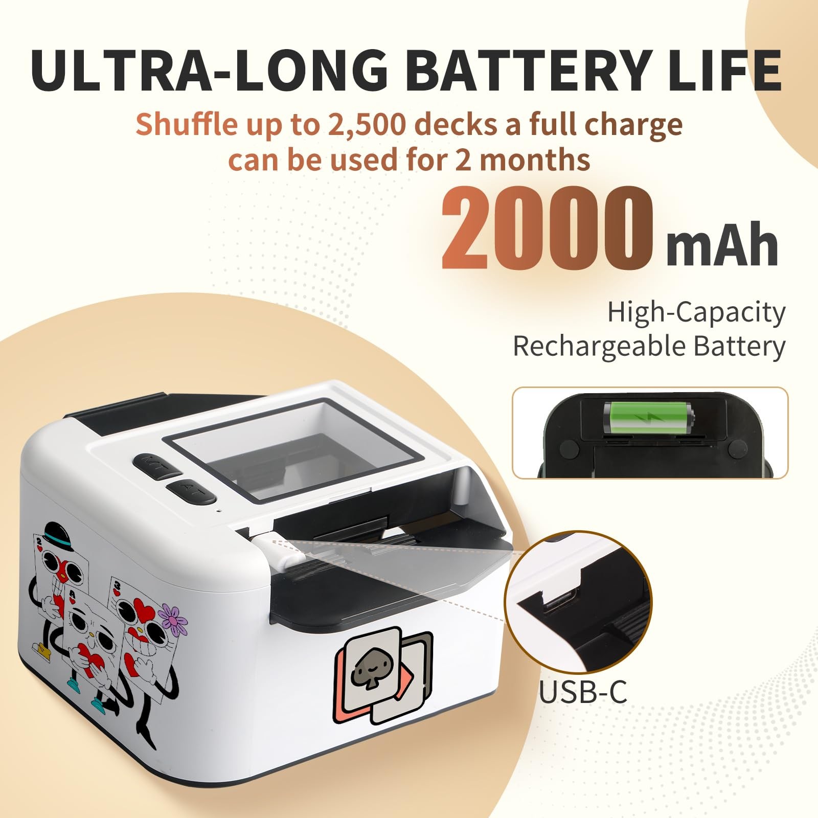 Automatic Card Shuffler 2 Deck, Quiet Card Shuffler Rechargeable, One-Press A...