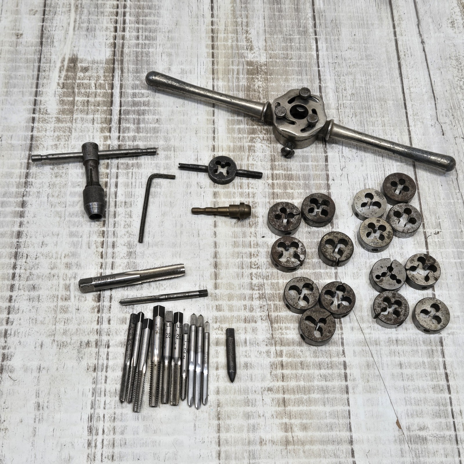Lot 15 Round Split Adjustable Dies And 12 High Speed Tap Bits Various Brands