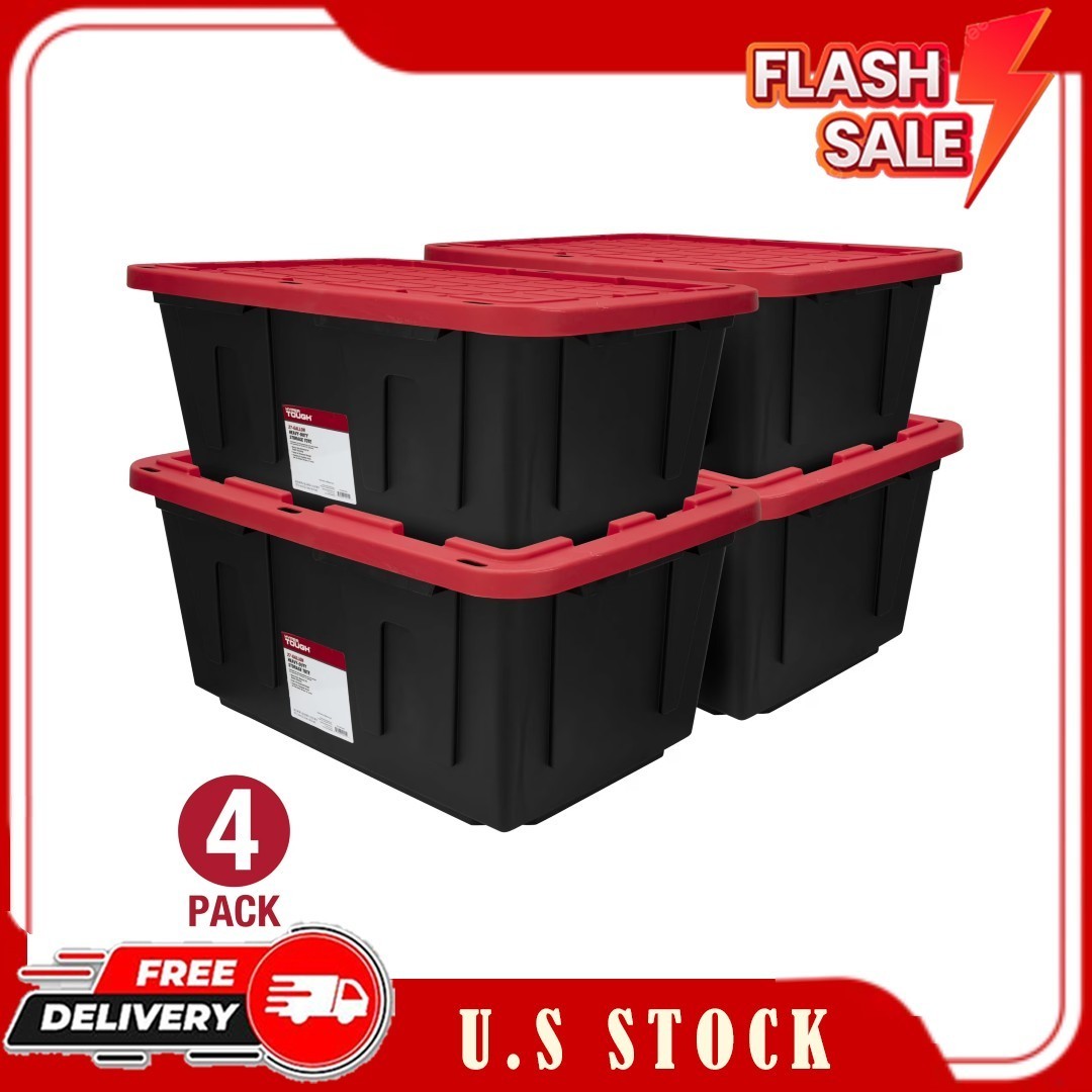 4 Pack 27 Gallon Heavy Duty Plastic Storage Bin with Snap Lid