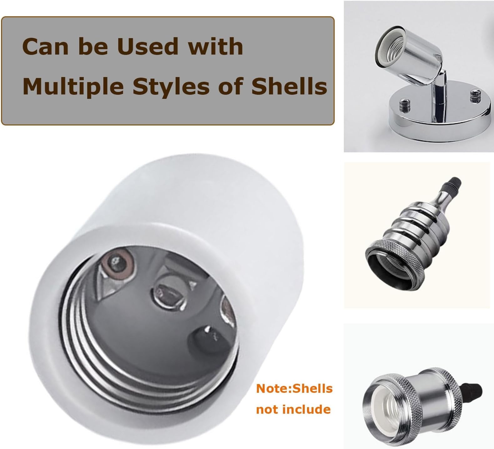 Keyless E26 Porcelain Socket,JNXQWE Ceramic Medium Base Screw Socket with Hic...