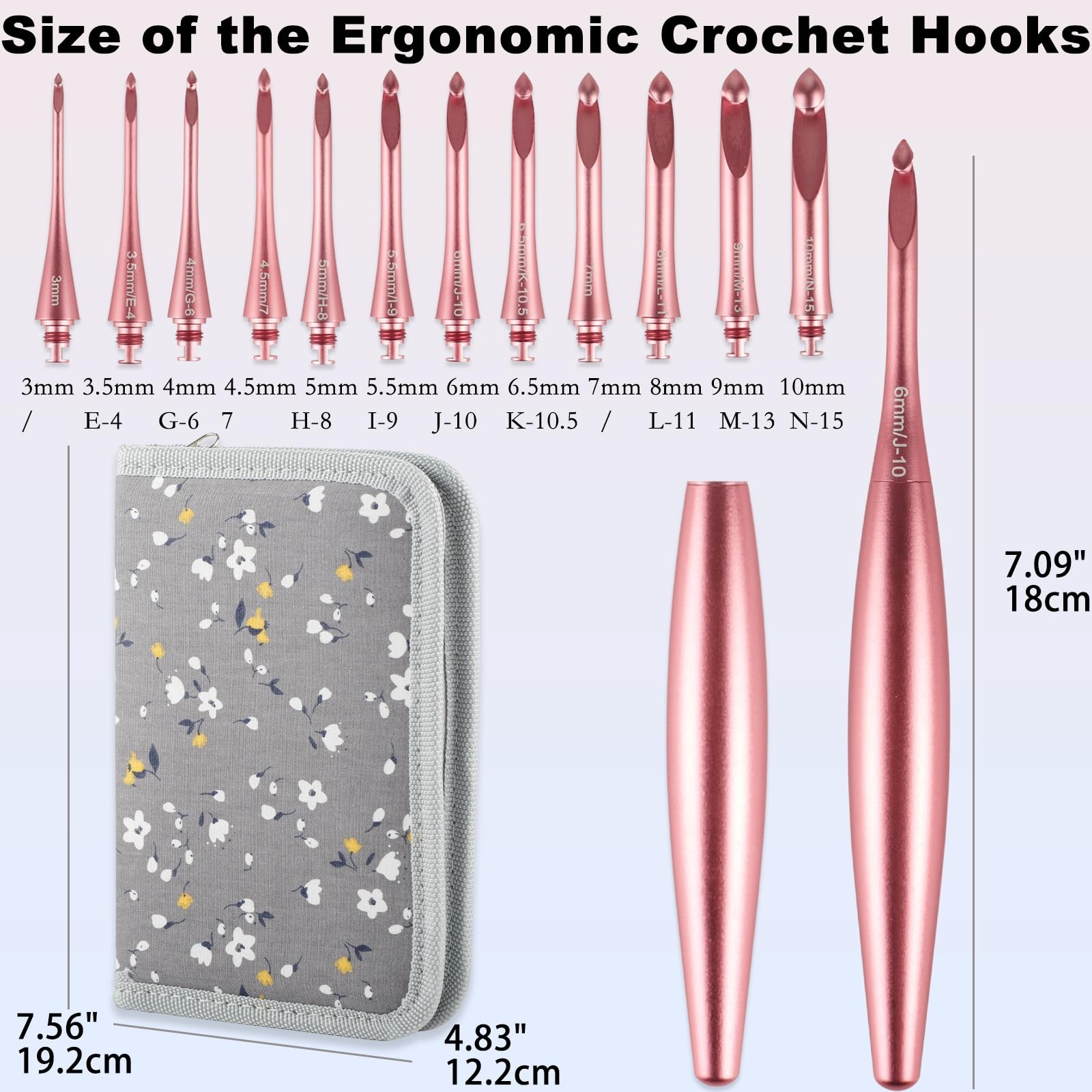 Interchangeable Crochet Hook Set with 12 Hooks – Ergonomic Crochet Hooks Larg...