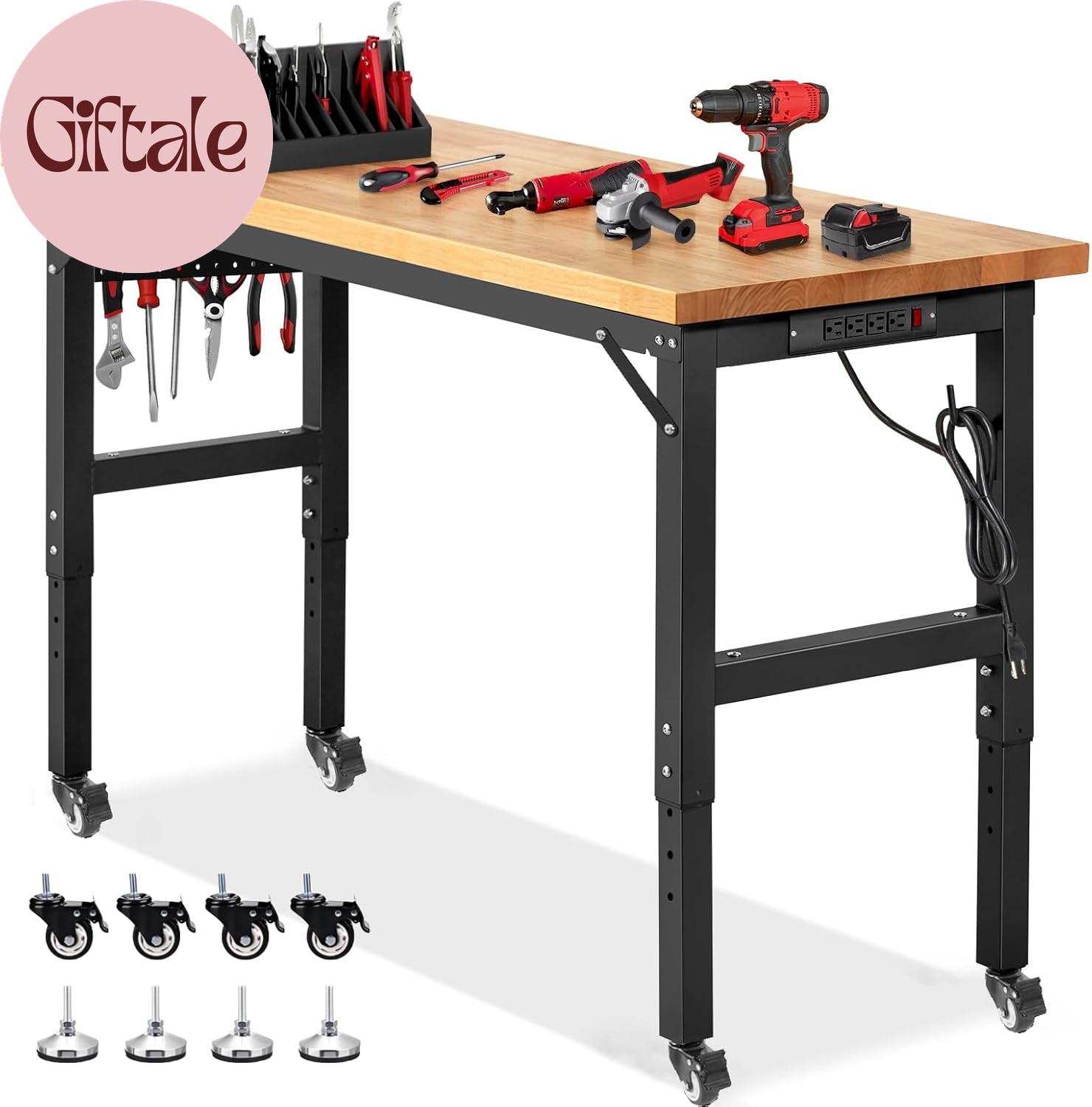 Workbench for Garage Adjustable Height 60 X 22 Inch Work Table with Wheels Heavy