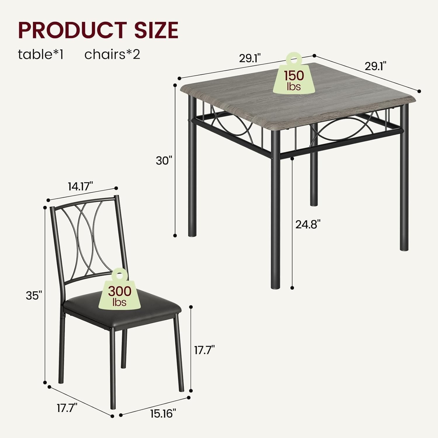3 Piece Dining Table Set for 2 kitchen Table Dinette With Upholstered Chairs