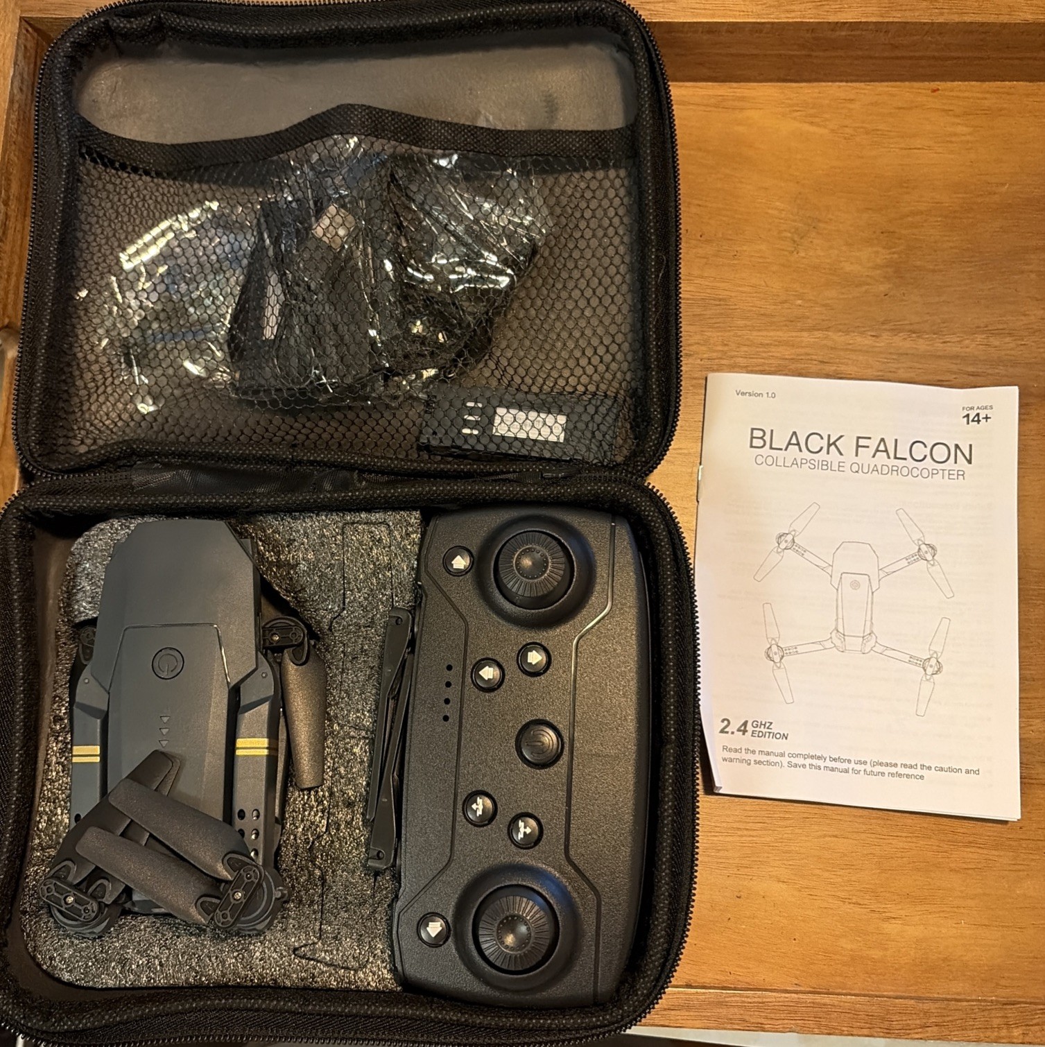 Black Falcon Collapsible Quadcopter Drone NEW Complete Carry Case Accessories