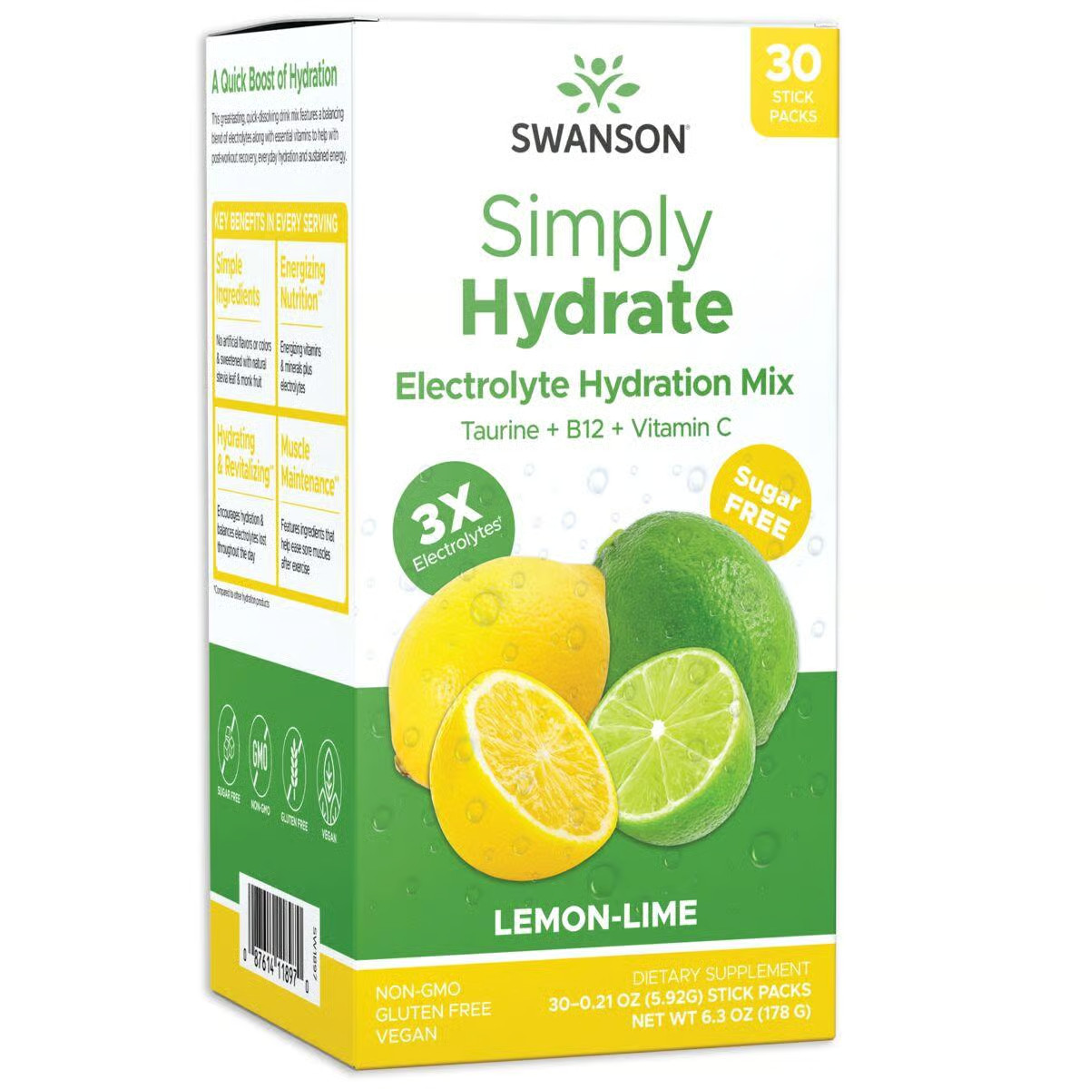 Swanson Simply Hydrate Electrolyte Hydration Mix - Lemon-Lime 30 Pkts