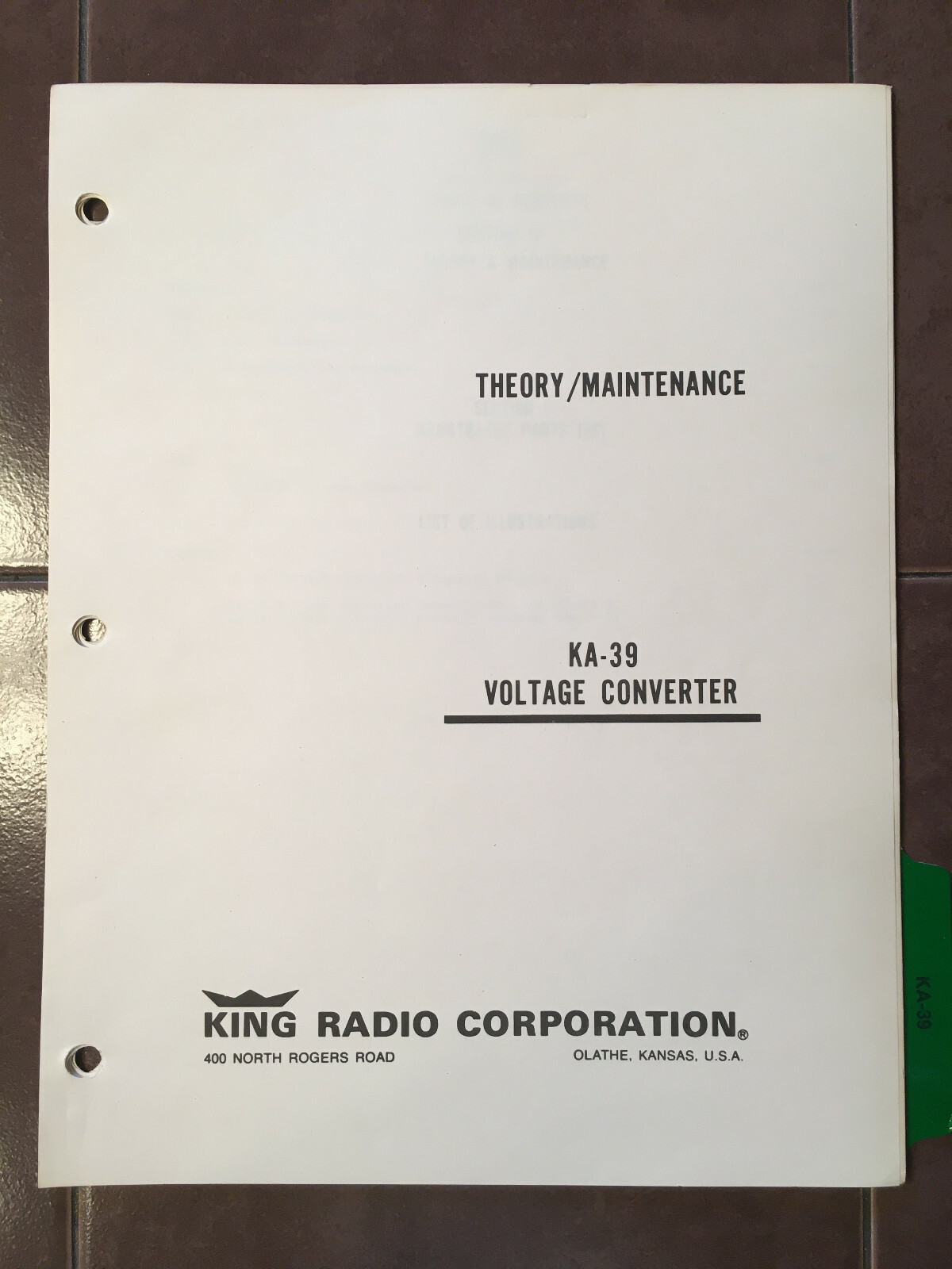King Radio KA-39 Service & Parts manual