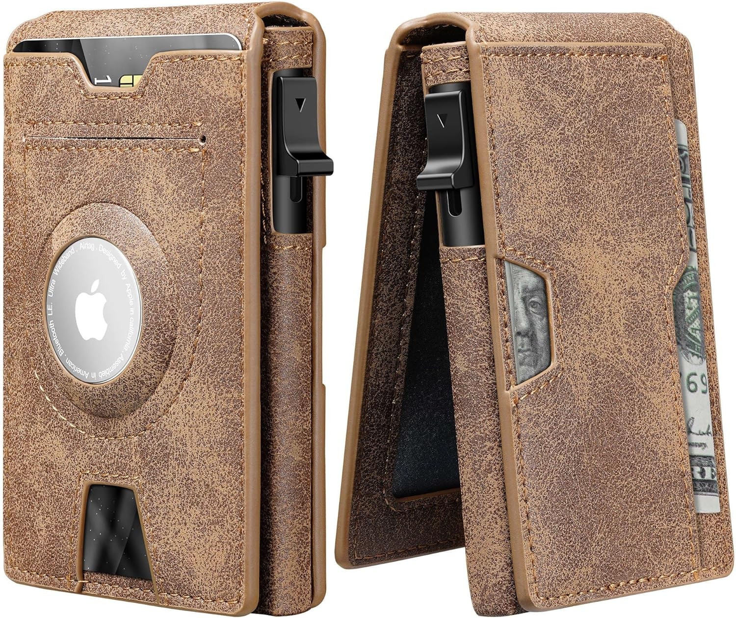 AirTag Wallet for Men Slim Minimalist RFID Blocking Leather Card Holder Case