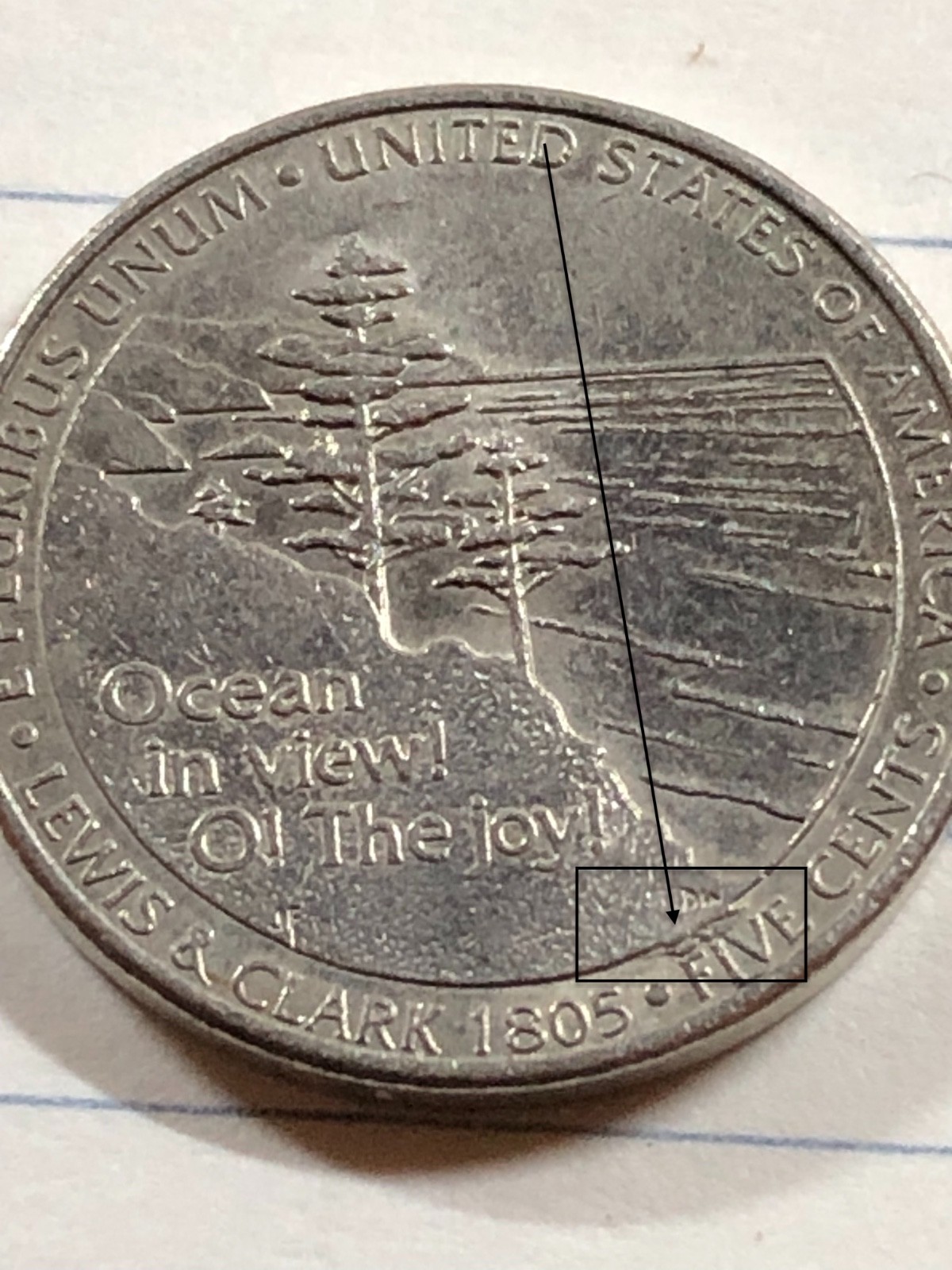 2005 P Nickel with errors on Obverse Missing Letter #N709