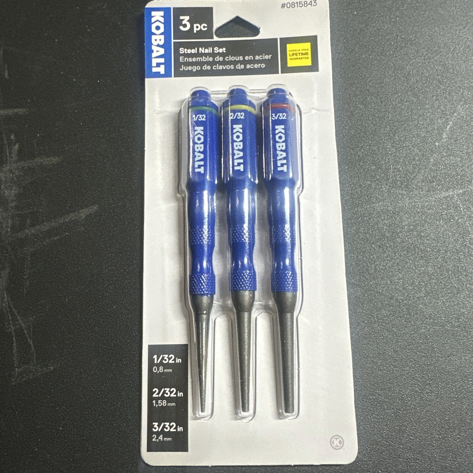 Kobalt 65059 3pc Countersink Steel Nail Set, 1/32” 2/32” 3/32”