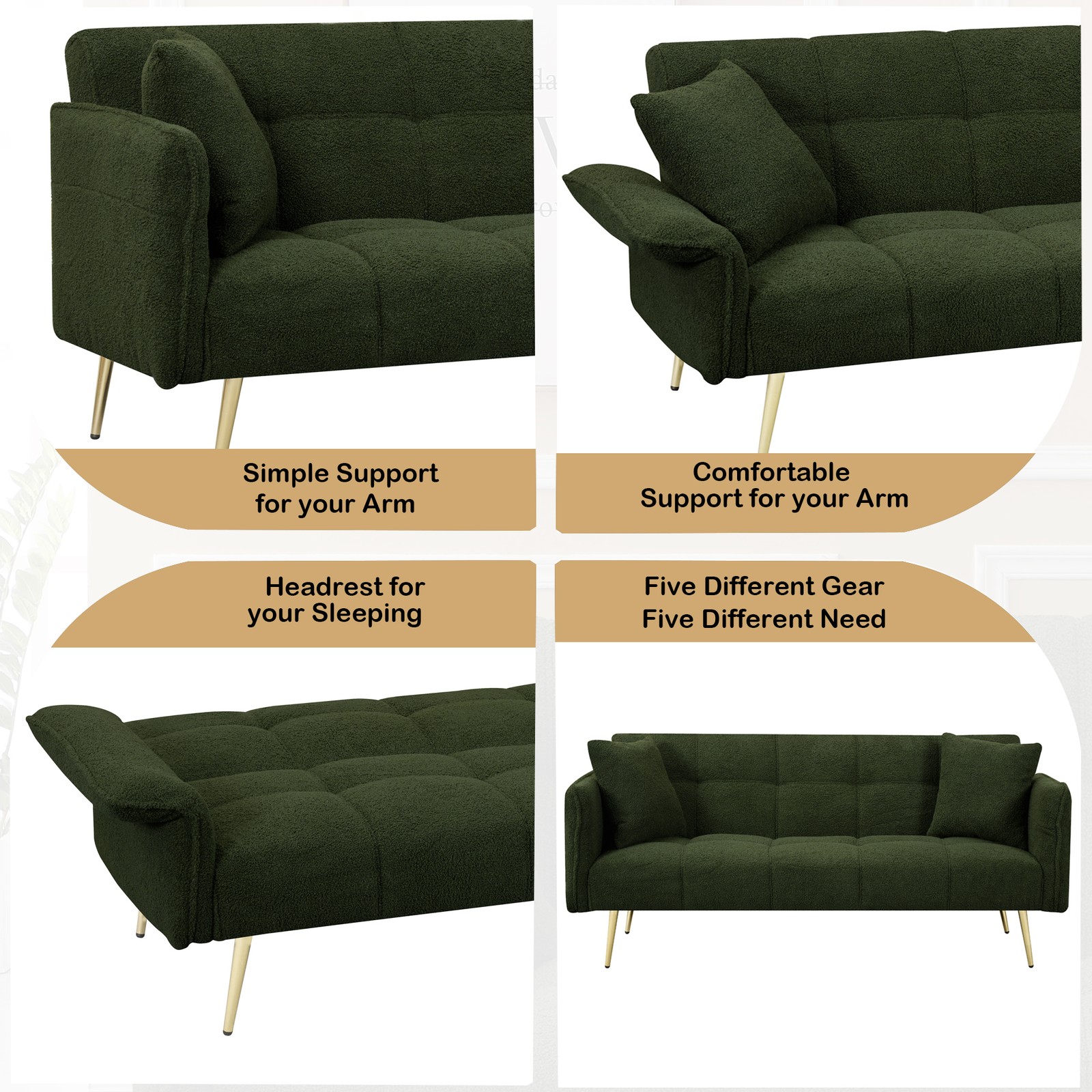 70.1 "futon sofa bed, convertible double sofa bed with folding armrests for li