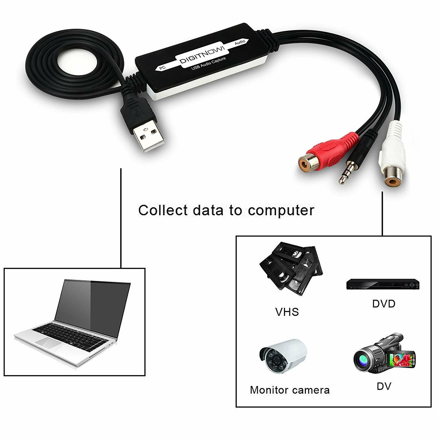 USB Audio Capture Card Grabber for Vinyl Cassette Tapes to Digital MP3 Converter