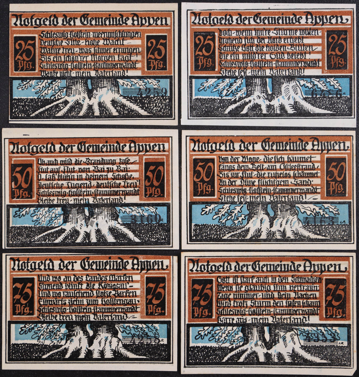APPEN 1921 "Poems For The Fatherland" Complete Series German Notgeld
