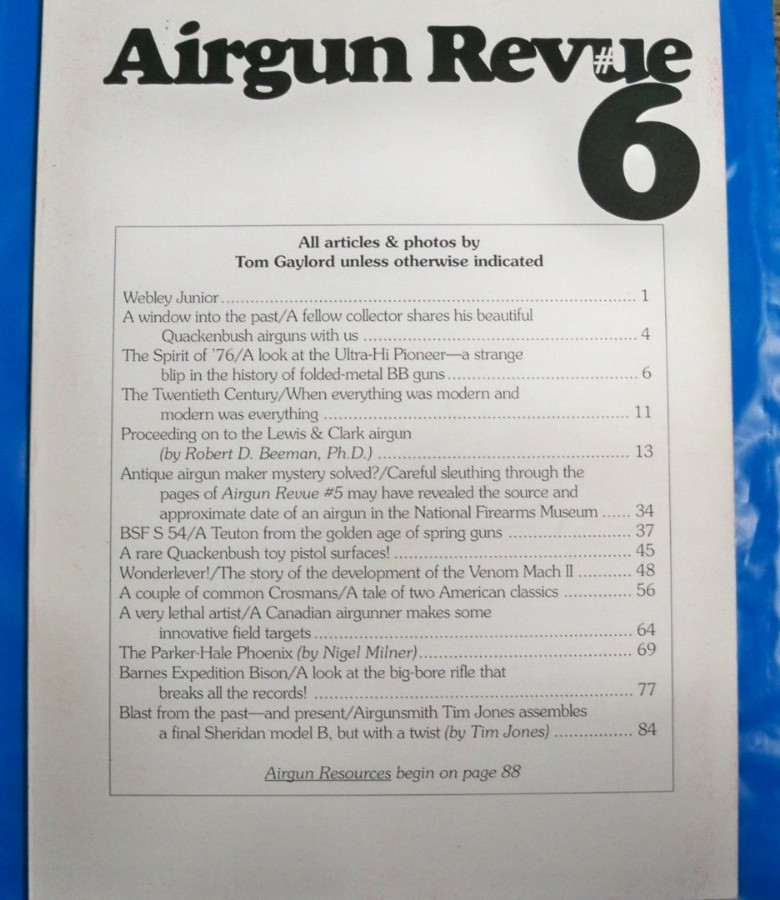 Vintage Book Airgun Revue #6 by Tom Gaylord 2000