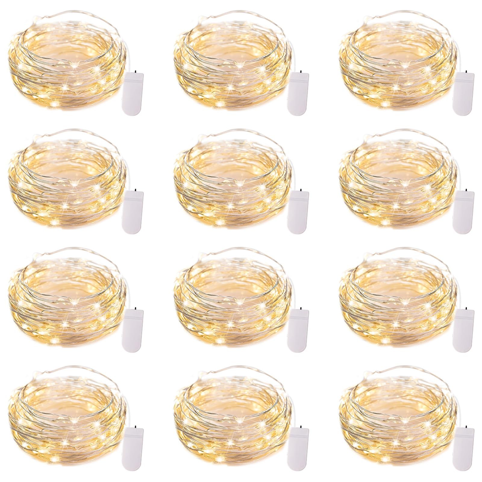Brightown 12 Pack 7ft Battery Operated LED Fairy Lights for Xmas Decoration