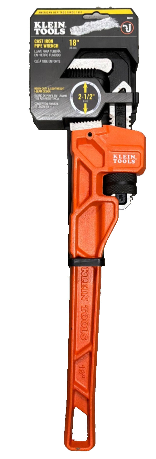 Klein Tools 68228 Adjustable Cast Iron Pipe Wrench 18 in 2-1/2 in Jaw