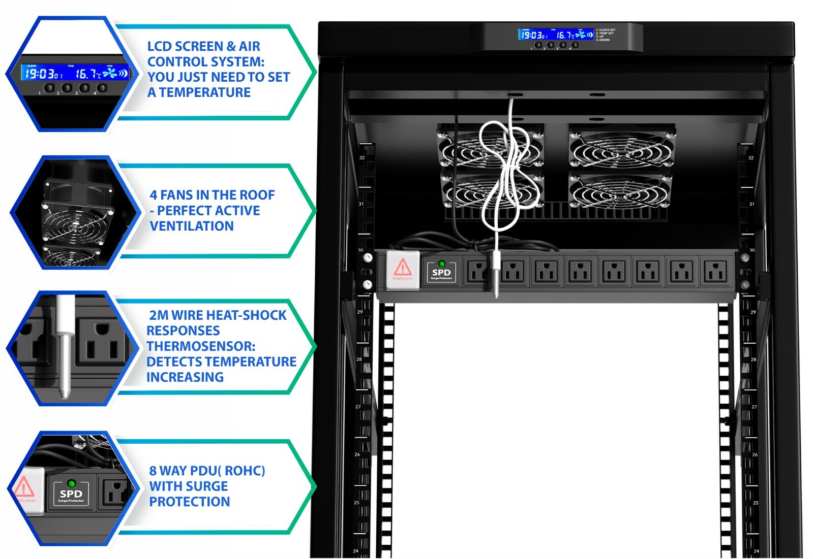 22U Server Rack IT Cabinet Data Network Rack Enclosure - 39-Inch Deep Rack Stand