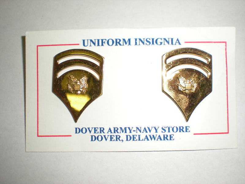 US ARMY SPEC SPECIALIST 6 GOLD METAL COLLAR RANK, CLUTCH BACK - ONE (1) PAIR