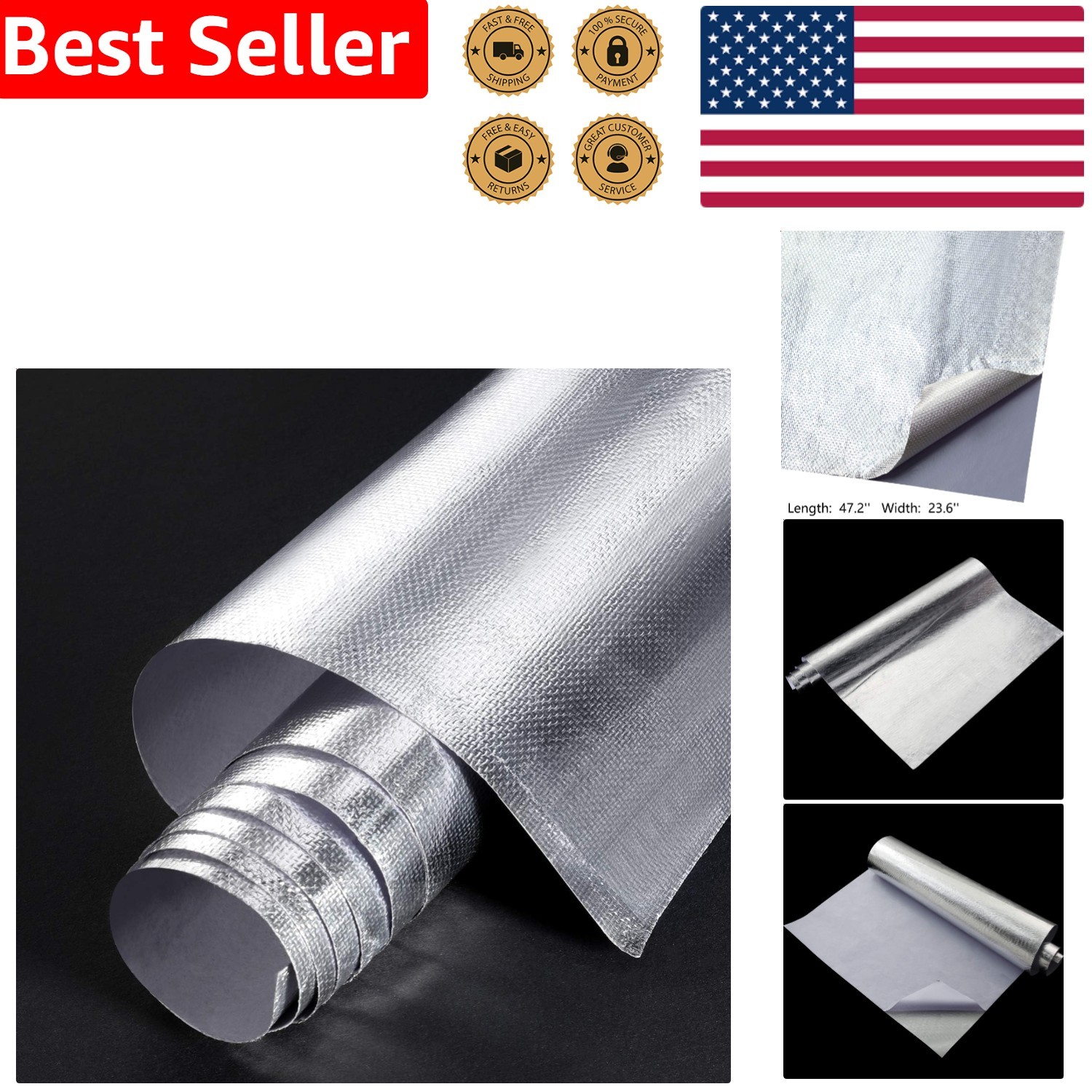 24x48 Inch Heat Reflective Sheet - Adhesive Backed Aluminized Fiberglass Shield