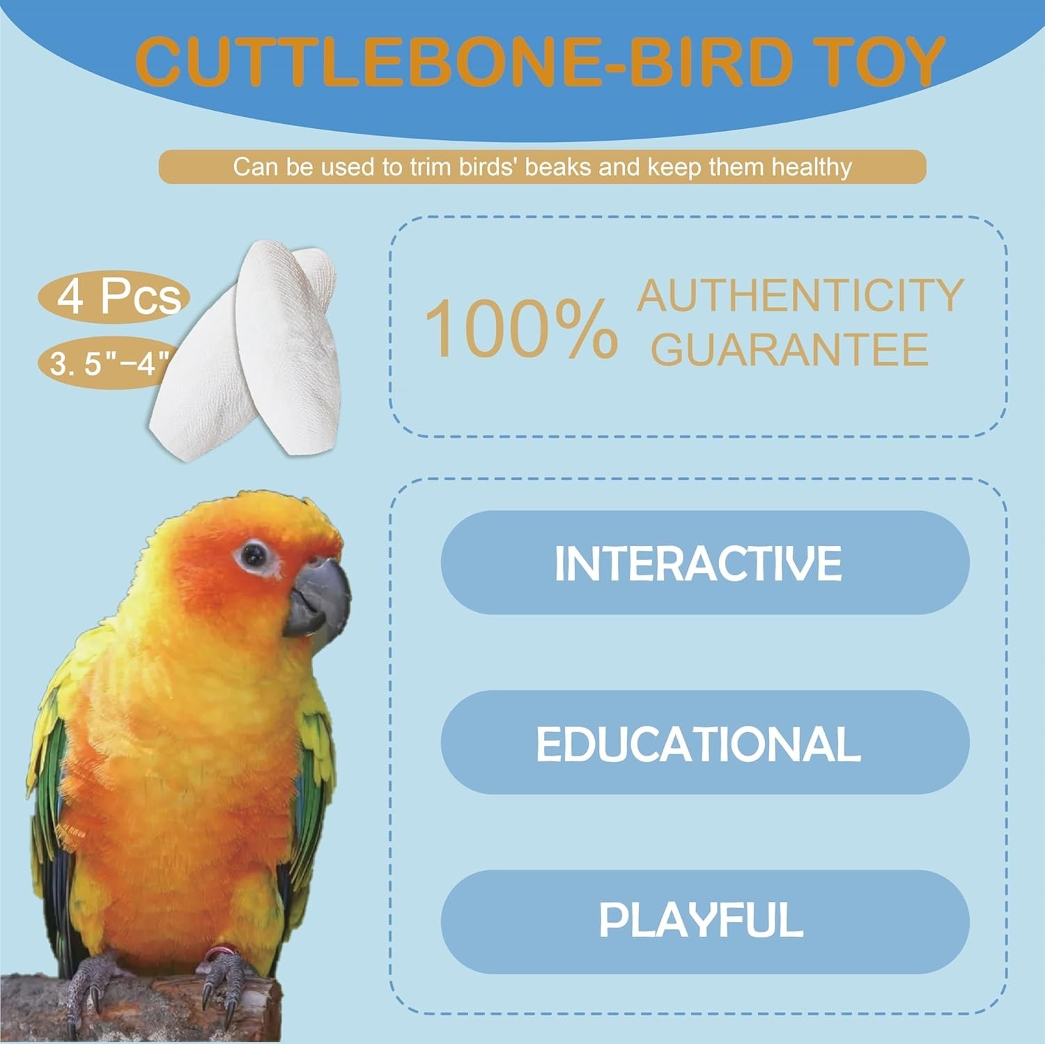 3.5"-4" Cuttlebone for Birds Parakeets, Cuddle Bone with Metal Clip, Cuttlefi...