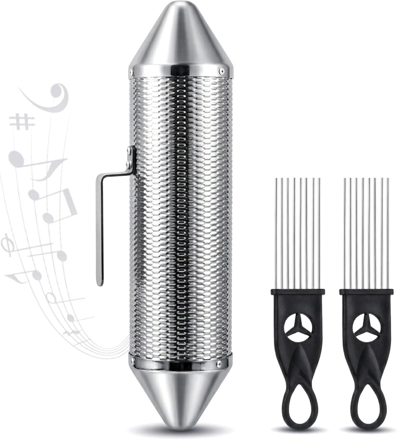 Stainless Steel Guiro Shaker Instrument with 2 Scrapers Latin Percussion
