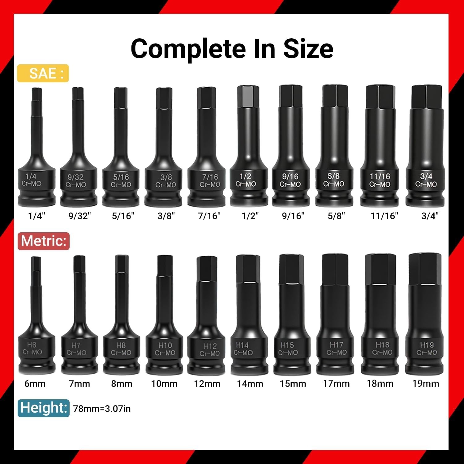 1/2 Drive Master Impact Hex Bit Set 20 Piece Hex Driver Socket Set Allen