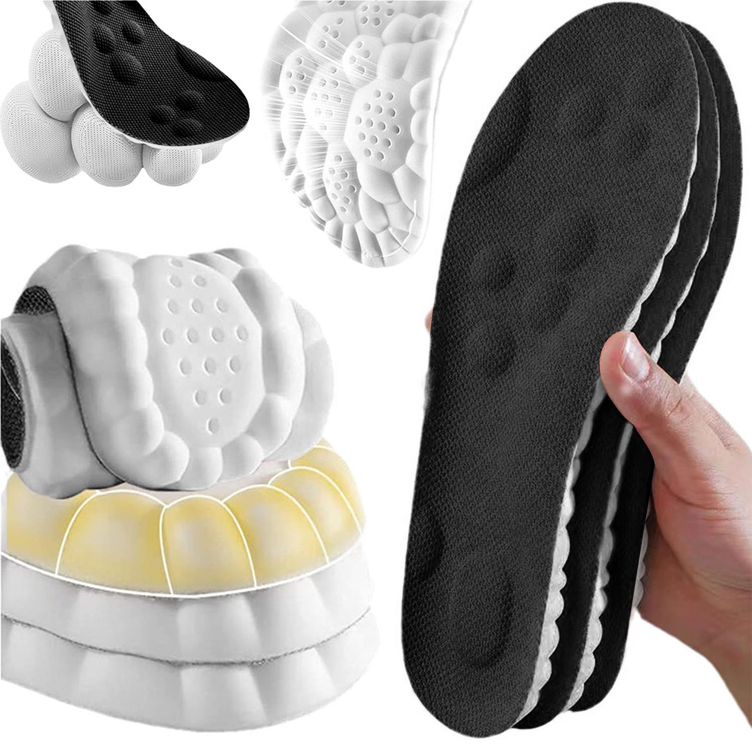 Male and Female Enhanced Comfort 4D Sports PU Insole Soft and Breathable