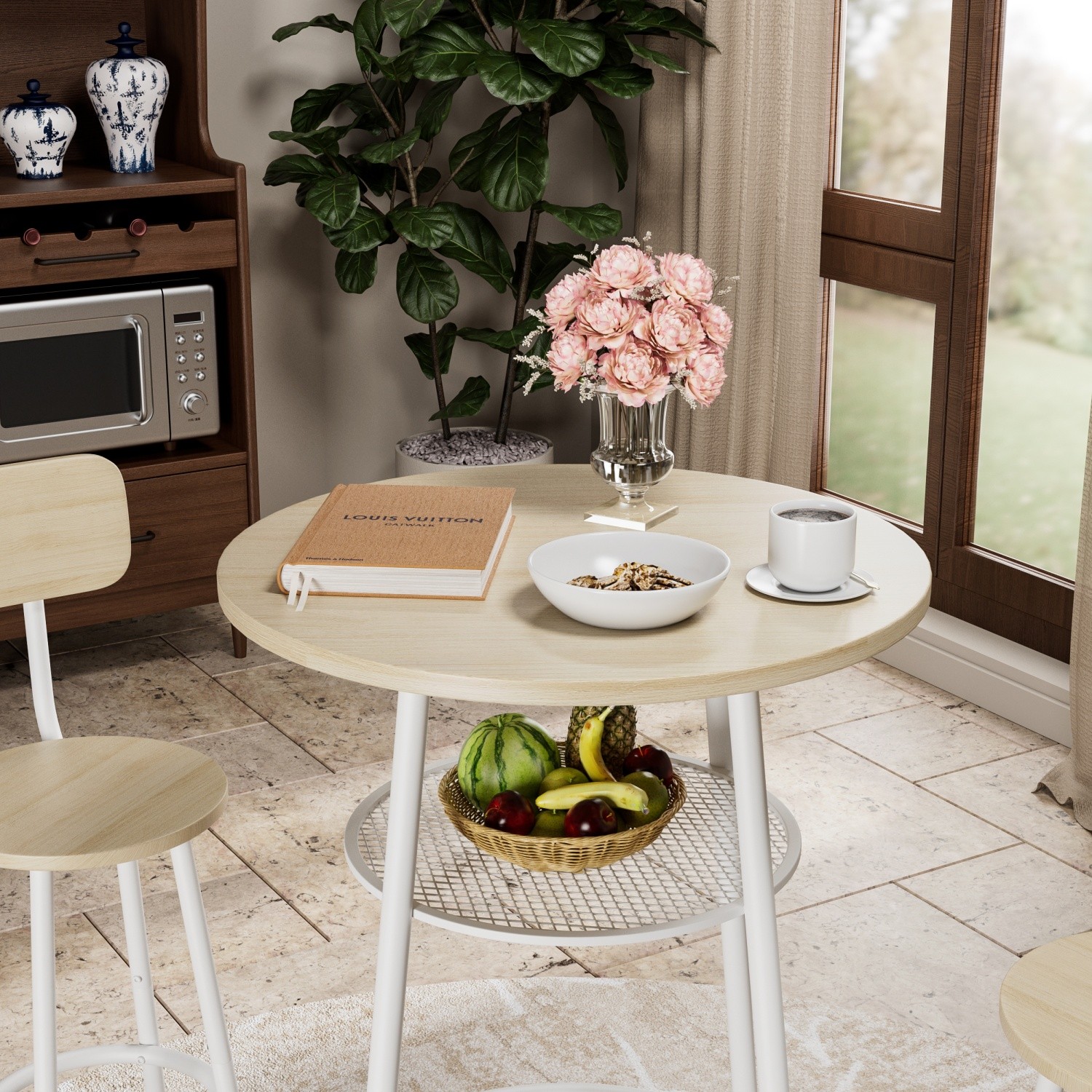 Modern 3 Piece Bar Table Set Counter Height Dining Kitchen Table w/ 2 Bar Stool