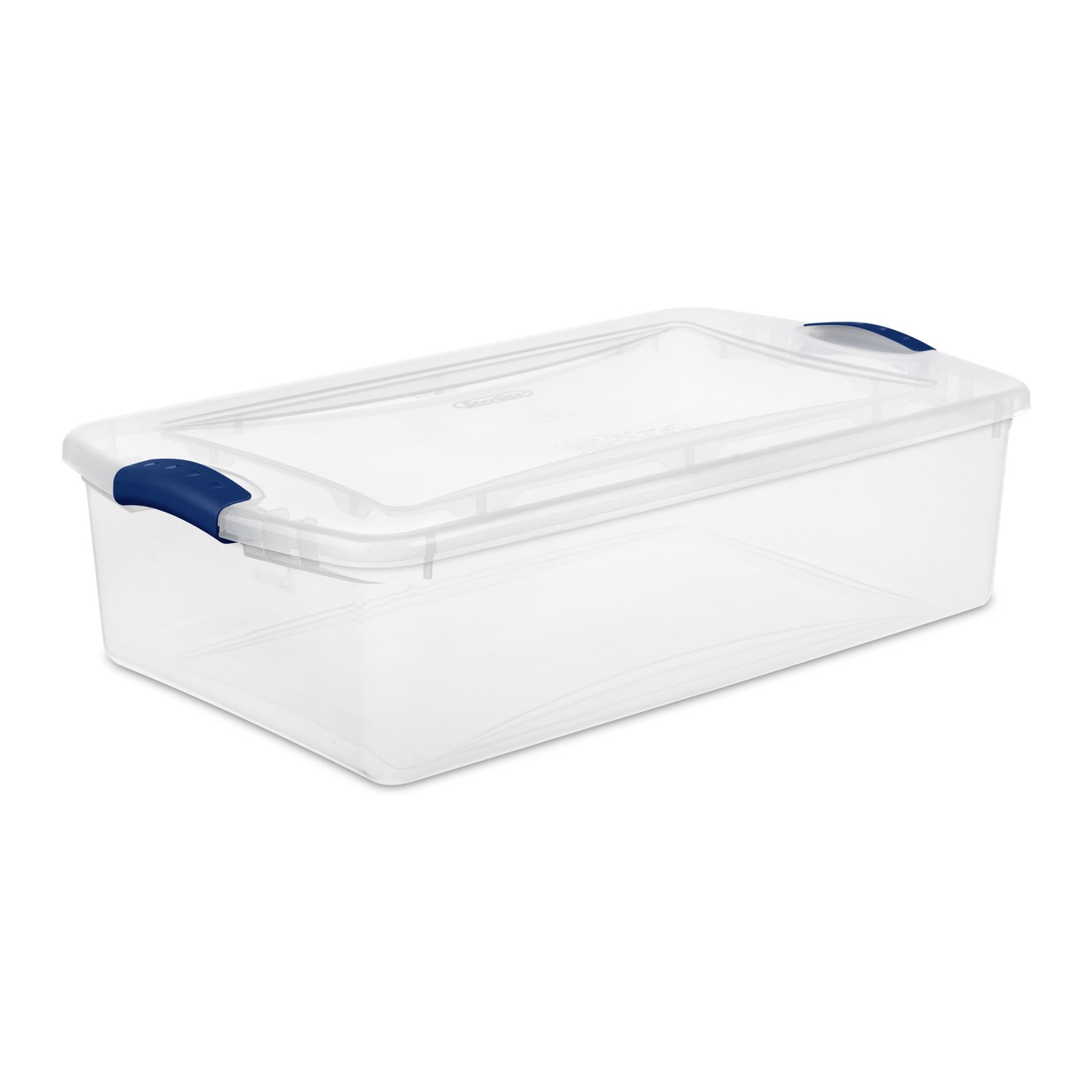 32 Quart Clear Storage Bin, Latching Lid Container, Blue